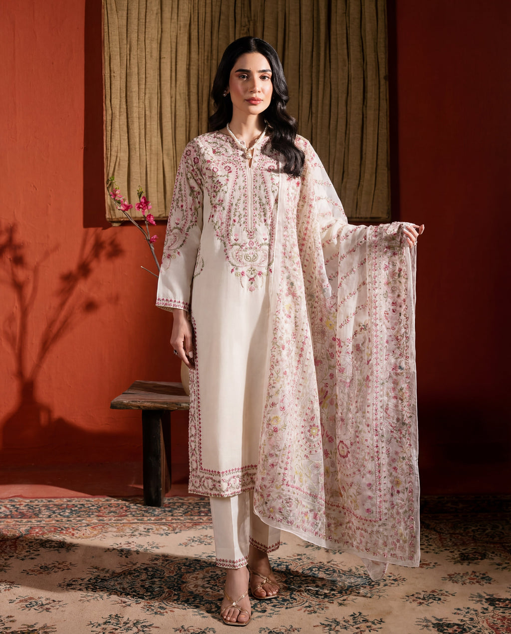 Basanti white Premium Fabric Pakistani Summer Dresses - Sahiba-clothing - 7
