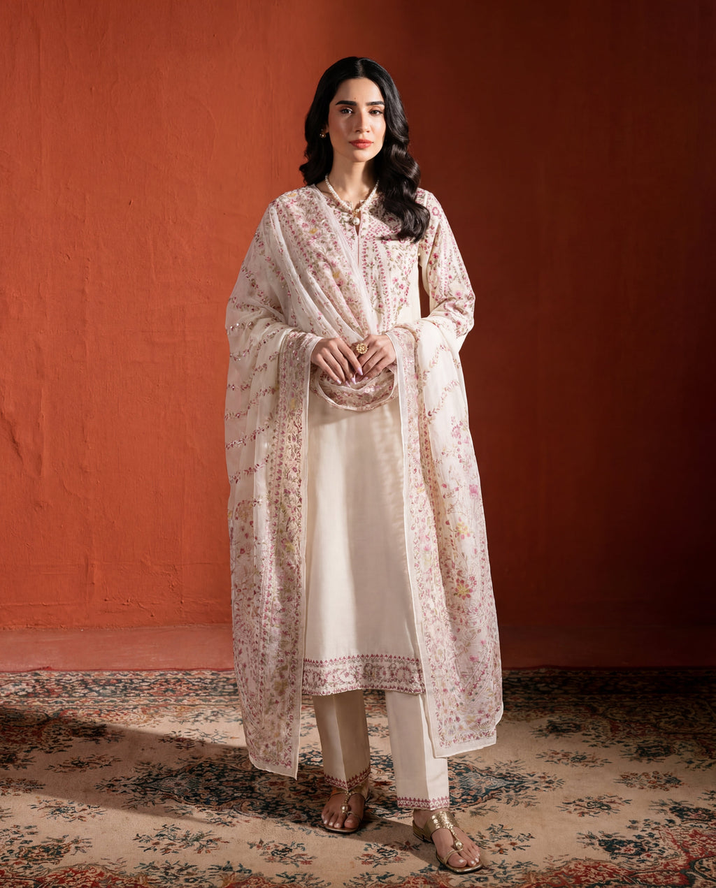 Basanti white Premium Fabric Pakistani Summer Dresses - Sahiba-clothing - 6