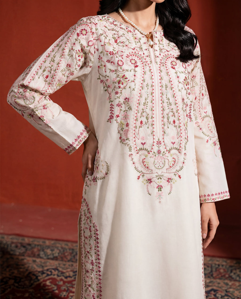 Basanti white Premium Fabric Pakistani Summer Dresses - Sahiba-clothing - 3