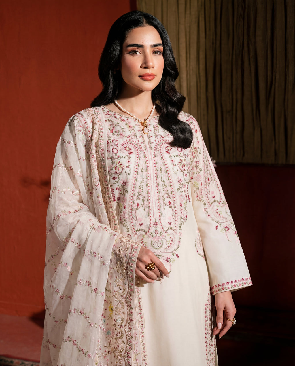 Basanti white Premium Fabric Pakistani Summer Dresses - Sahiba-clothing - 2