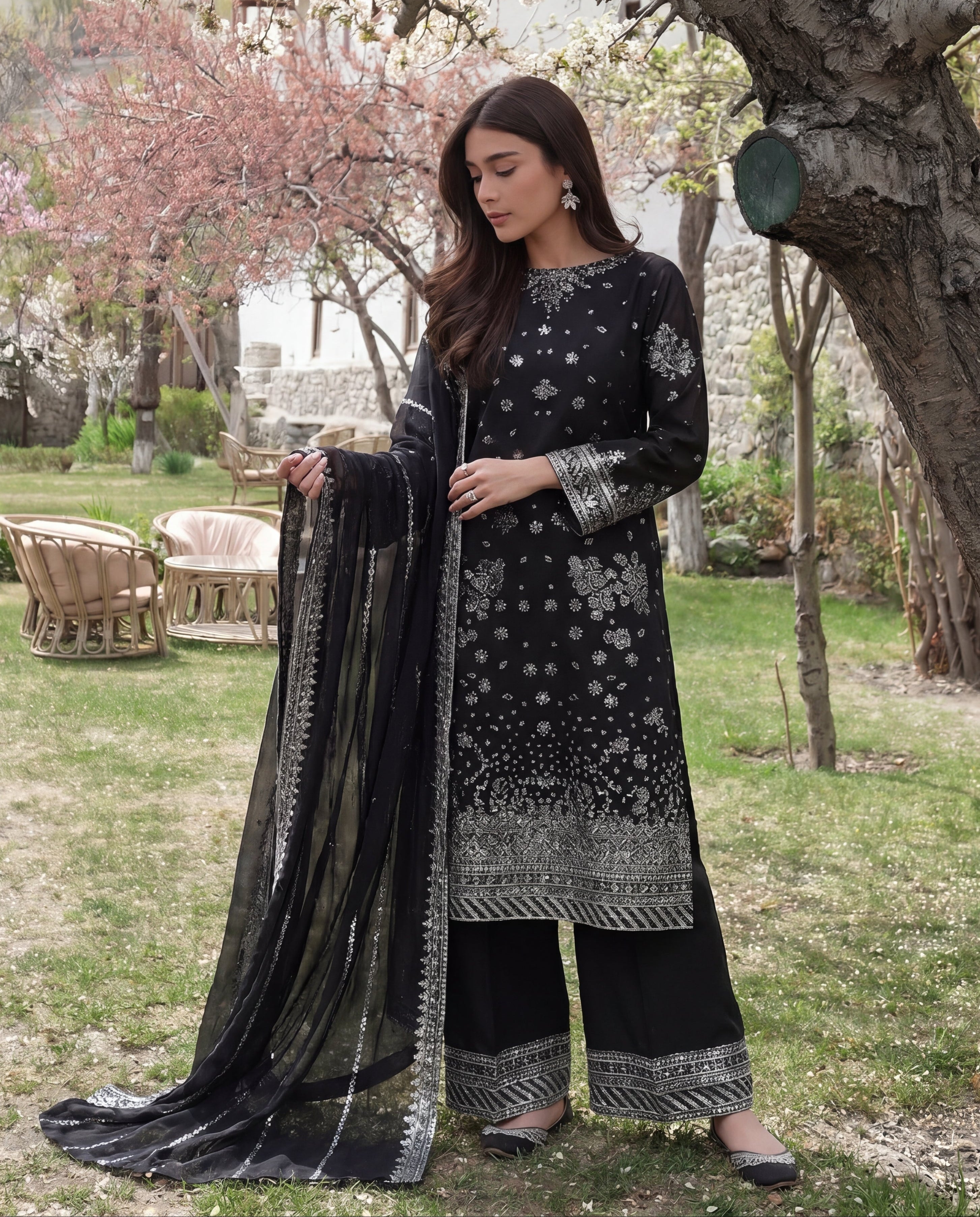 Bilonara - Black Premium Fabric Pakistani Summer Dresses - Sahiba-clothing - 1