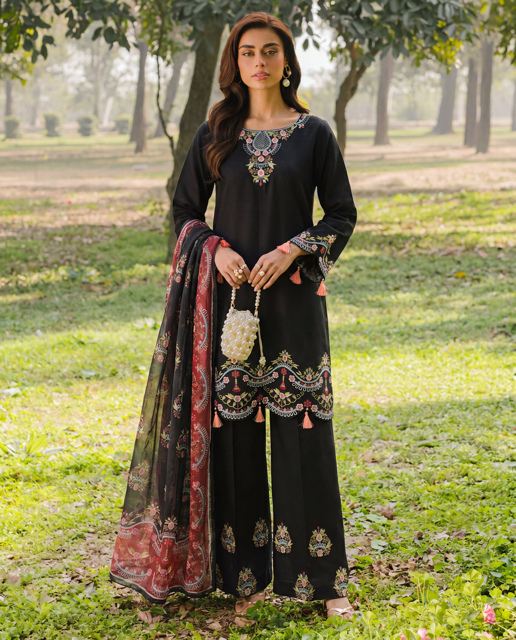 Carnation Black Premium Fabric Pakistani Summer Dresses - Sahiba-clothing - 1