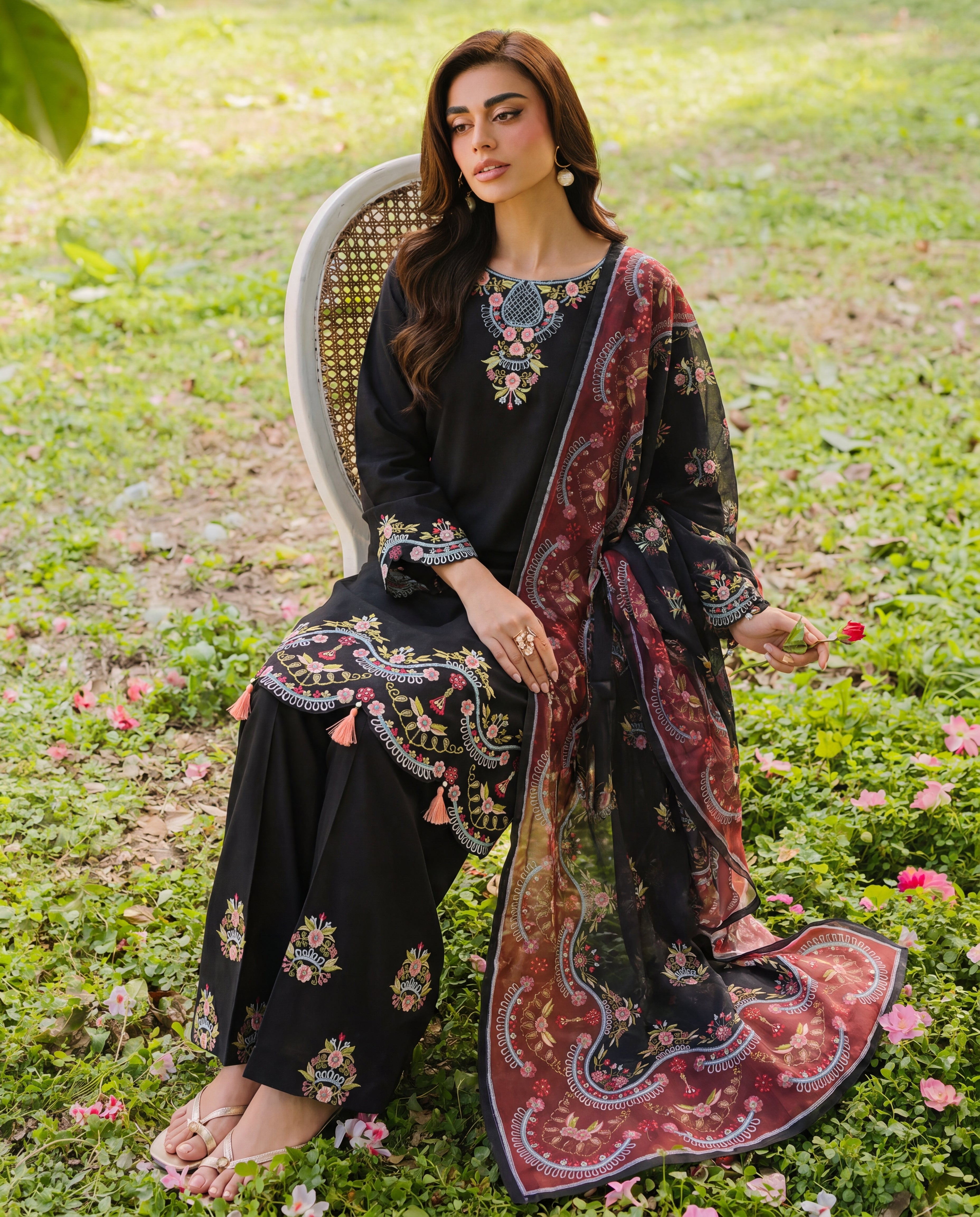 Carnation Black Premium Fabric Pakistani Summer Dresses - Sahiba-clothing - 6