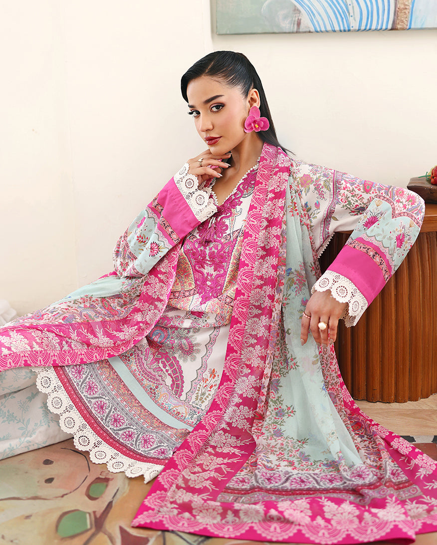 Coral Hibiscus Organza Women Clothing - Roheenaz - 7
