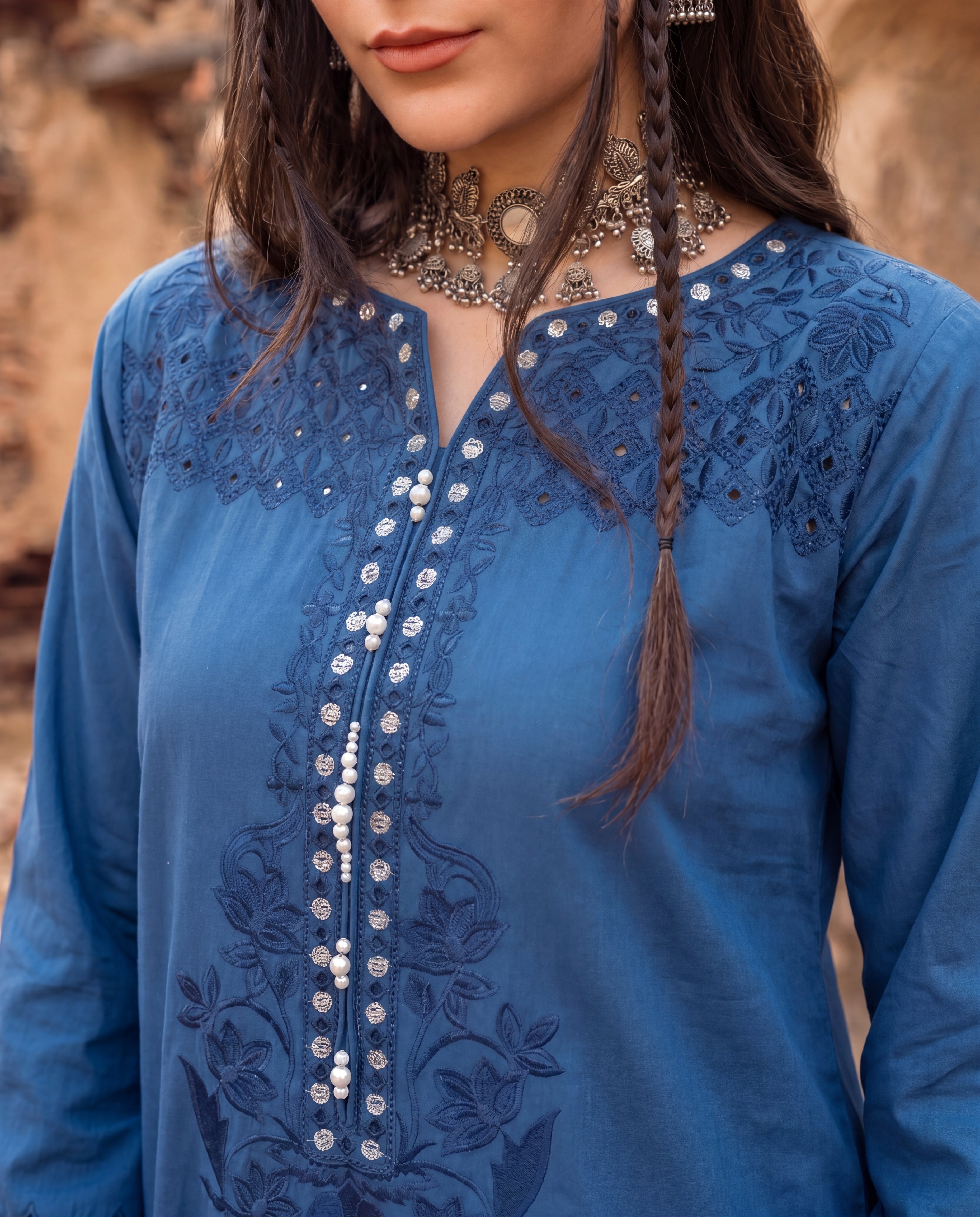 Creme Blue Lawn Pakistani Summer Dresses - Sahiba-clothing - 3
