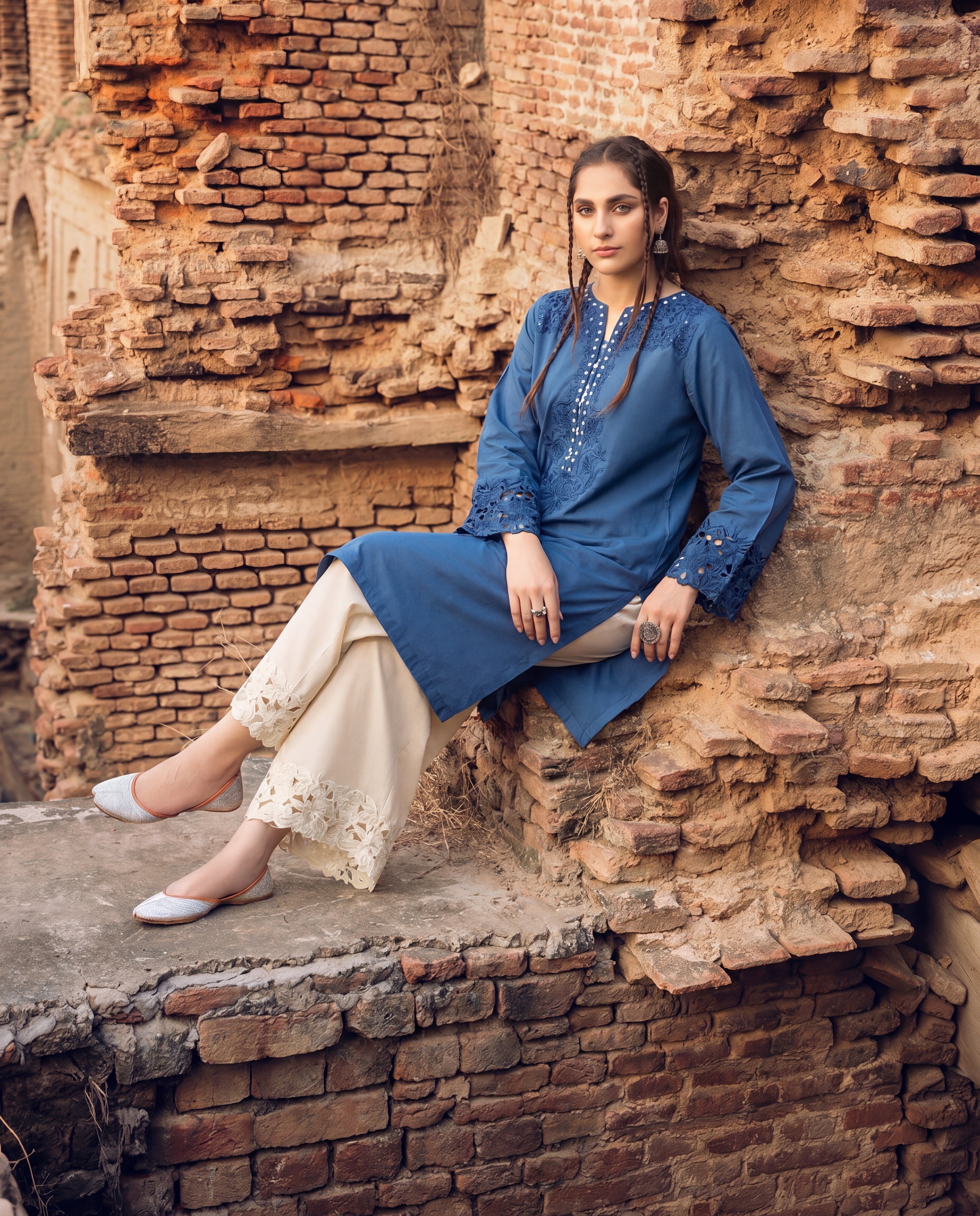 Creme Blue Lawn Pakistani Summer Dresses - Sahiba-clothing - 8