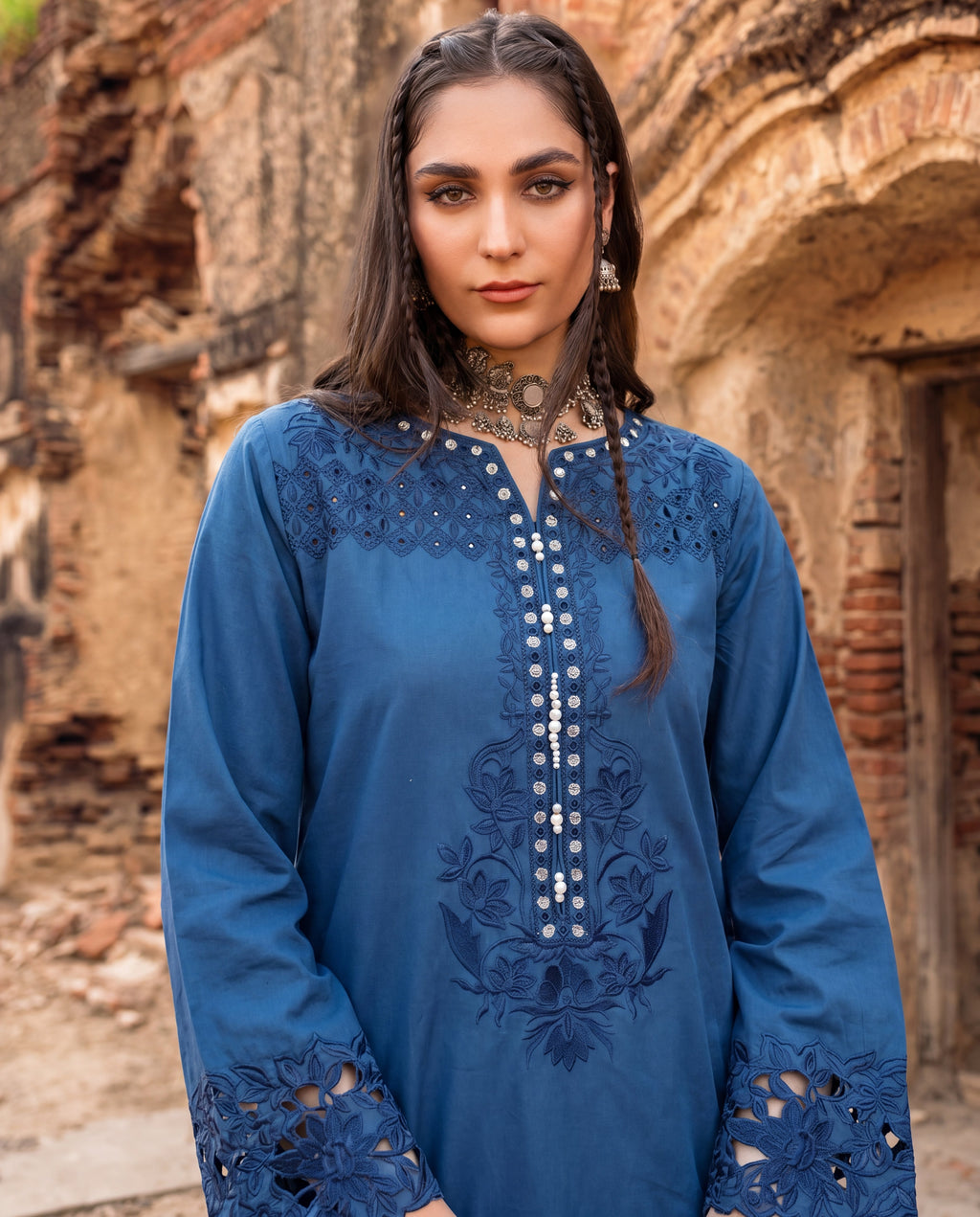 Creme Blue Lawn Pakistani Summer Dresses - Sahiba-clothing - 7