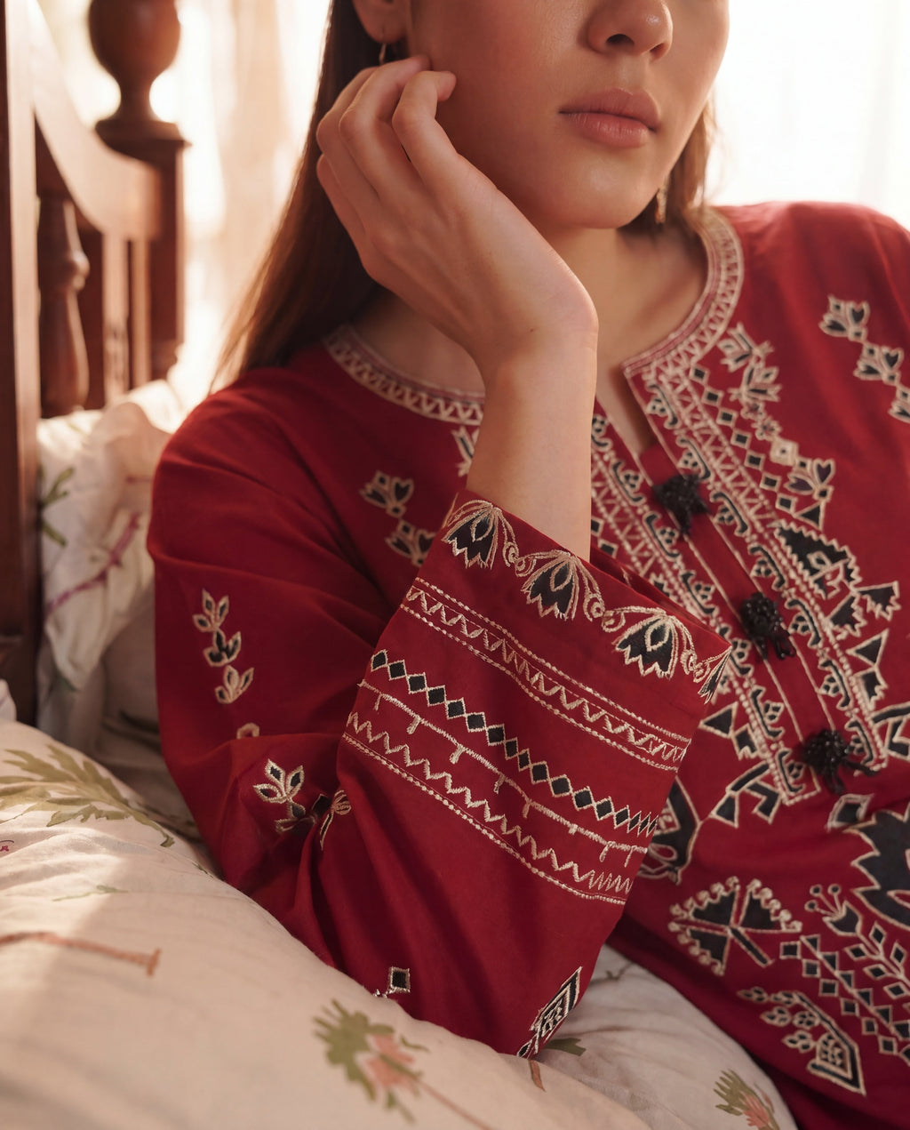 Crowne Maroon Premium Fabric Pakistani Summer Dresses - Sahiba-clothing - 6
