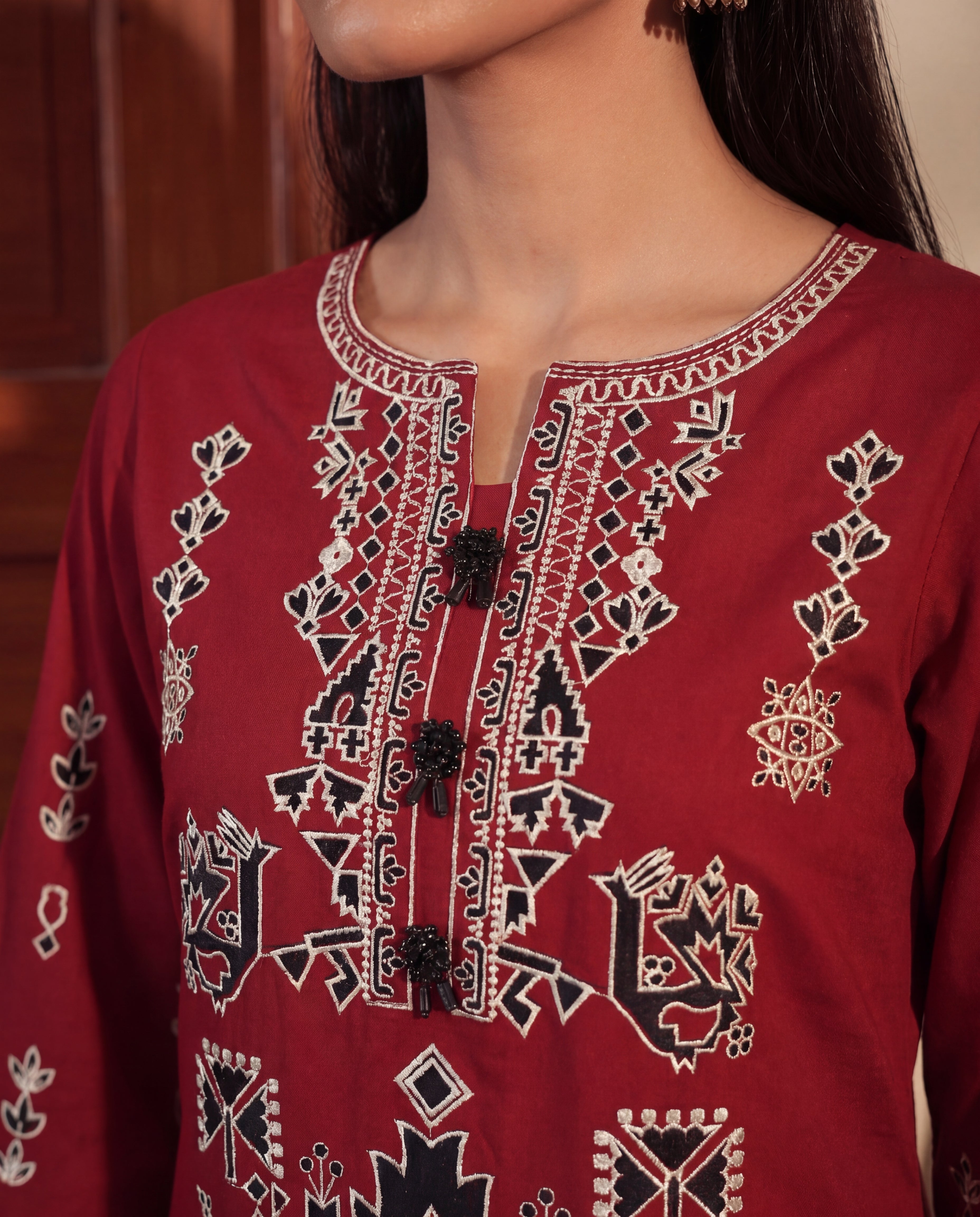 Crowne Maroon Premium Fabric Pakistani Summer Dresses - Sahiba-clothing - 4