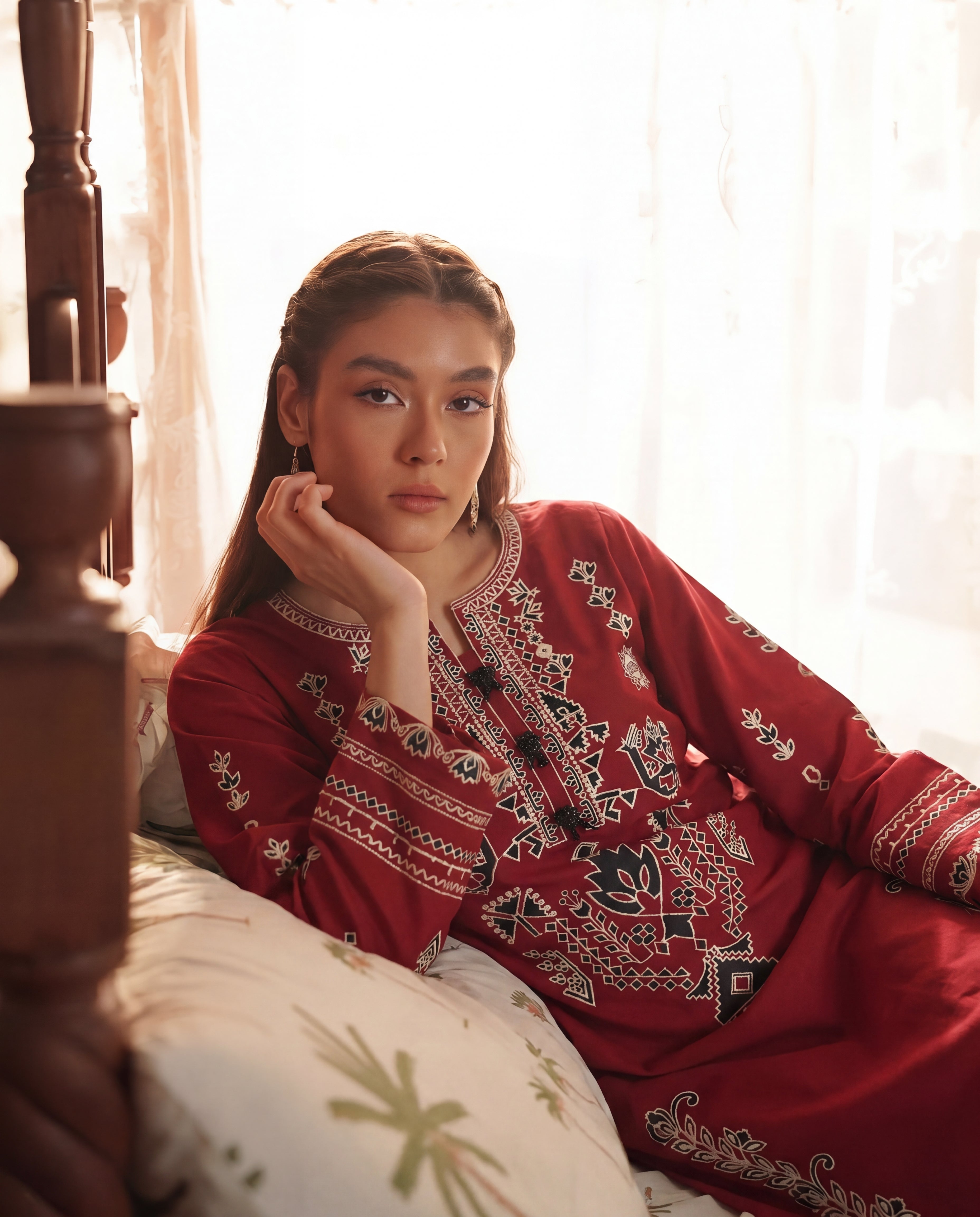 Crowne Maroon Premium Fabric Pakistani Summer Dresses - Sahiba-clothing - 2