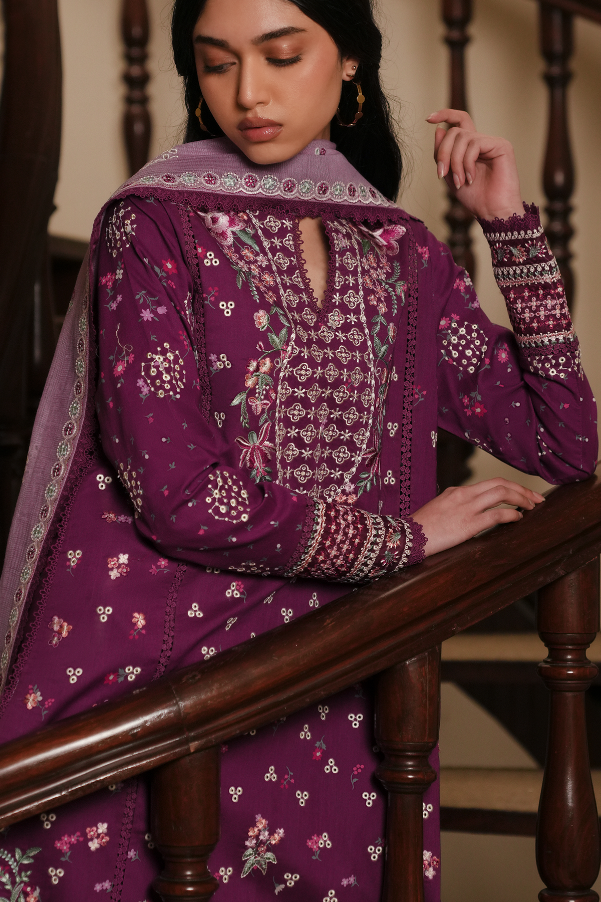 Lilace Organza Pakistani Summer Dresses - Afrozeh - 3