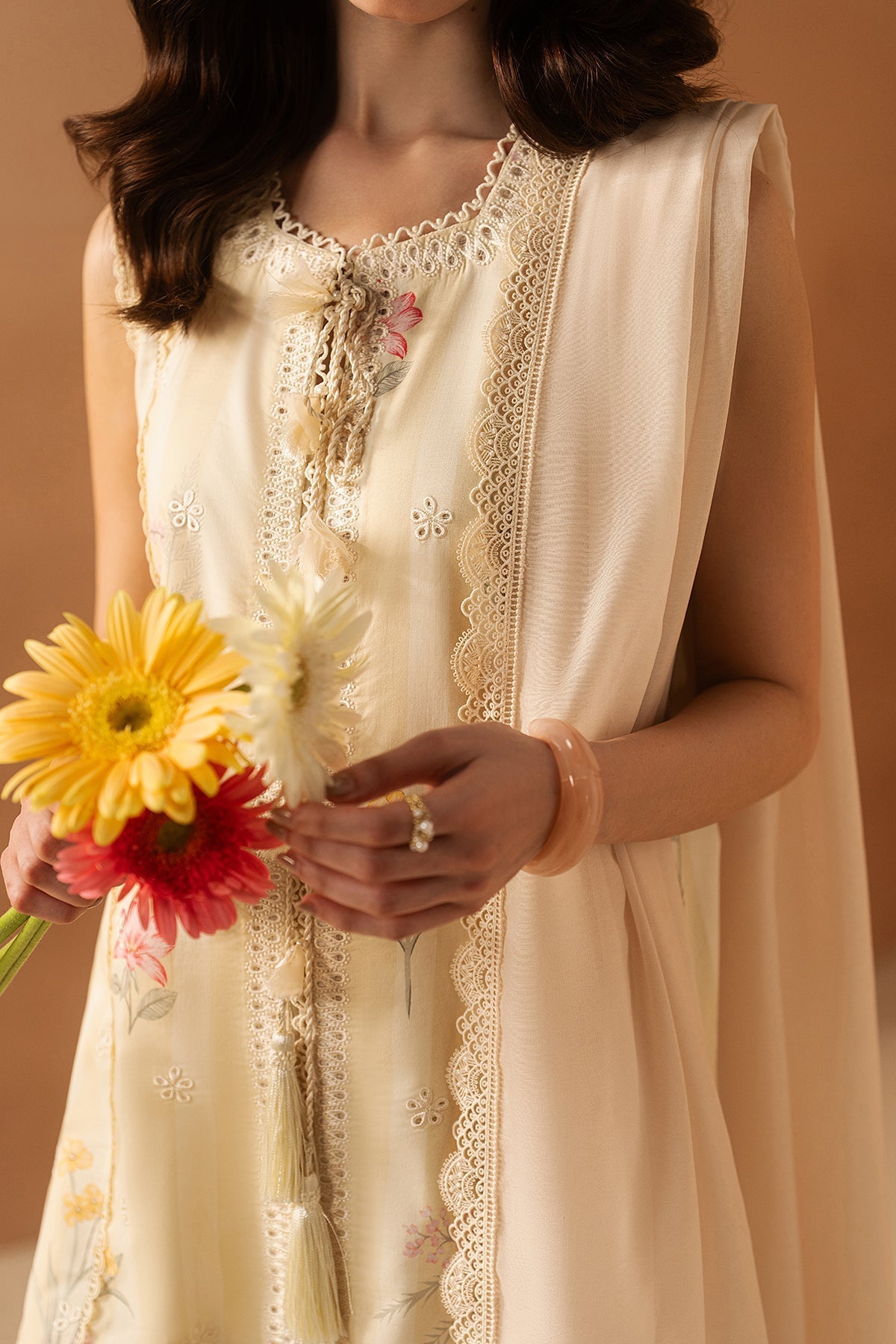 Hazelen Yellow Premium Fabric Pakistani Summer Dresses - Afrozeh - 2