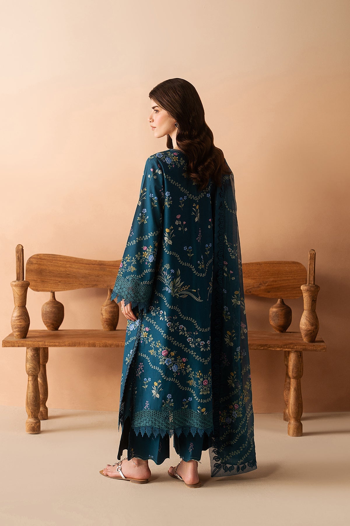 Luem Teal Premium Fabric Pakistani Summer Dresses - Afrozeh - 3