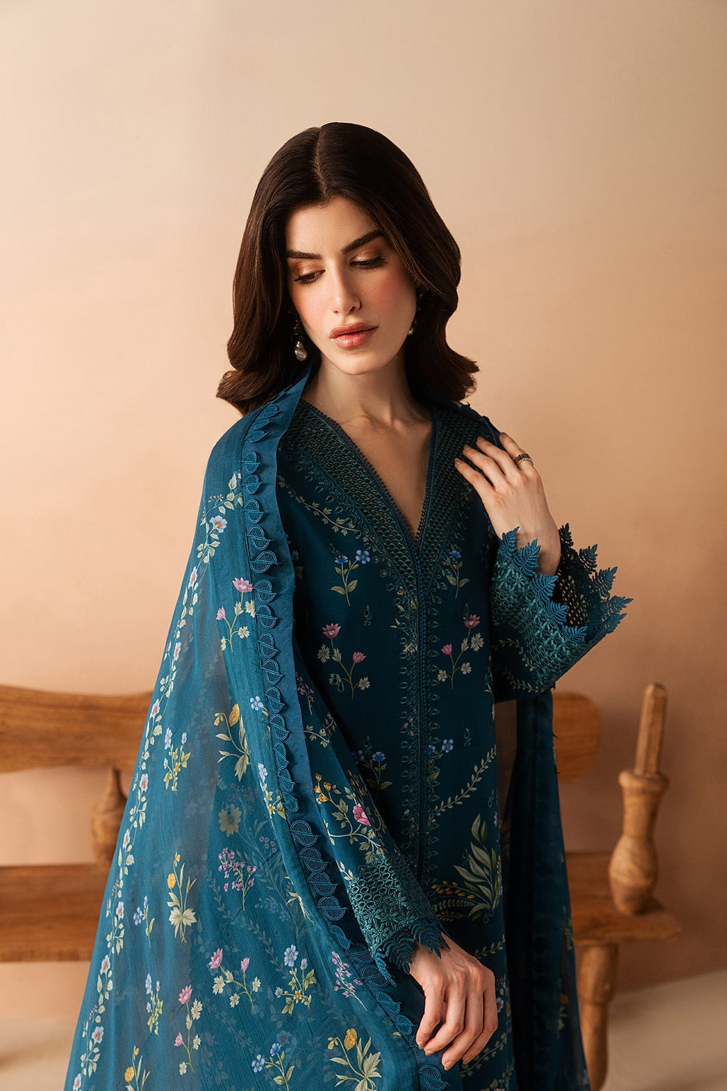 Luem Teal Premium Fabric Pakistani Summer Dresses - Afrozeh - 4