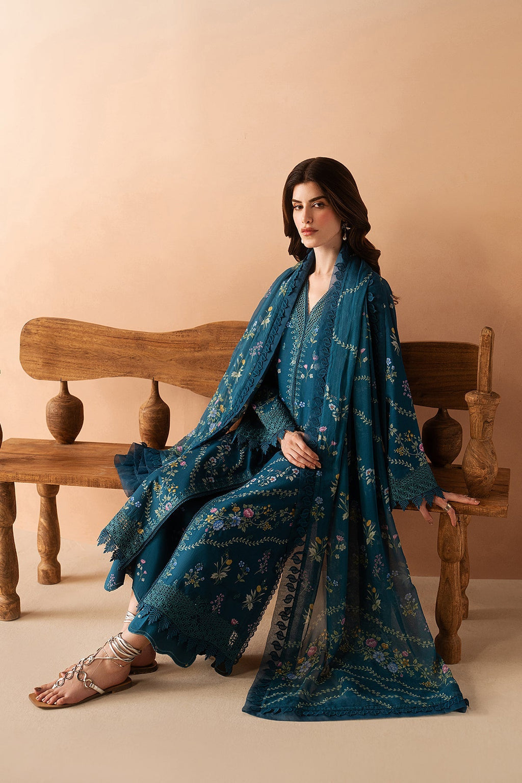 Luem Teal Premium Fabric Pakistani Summer Dresses - Afrozeh - 5