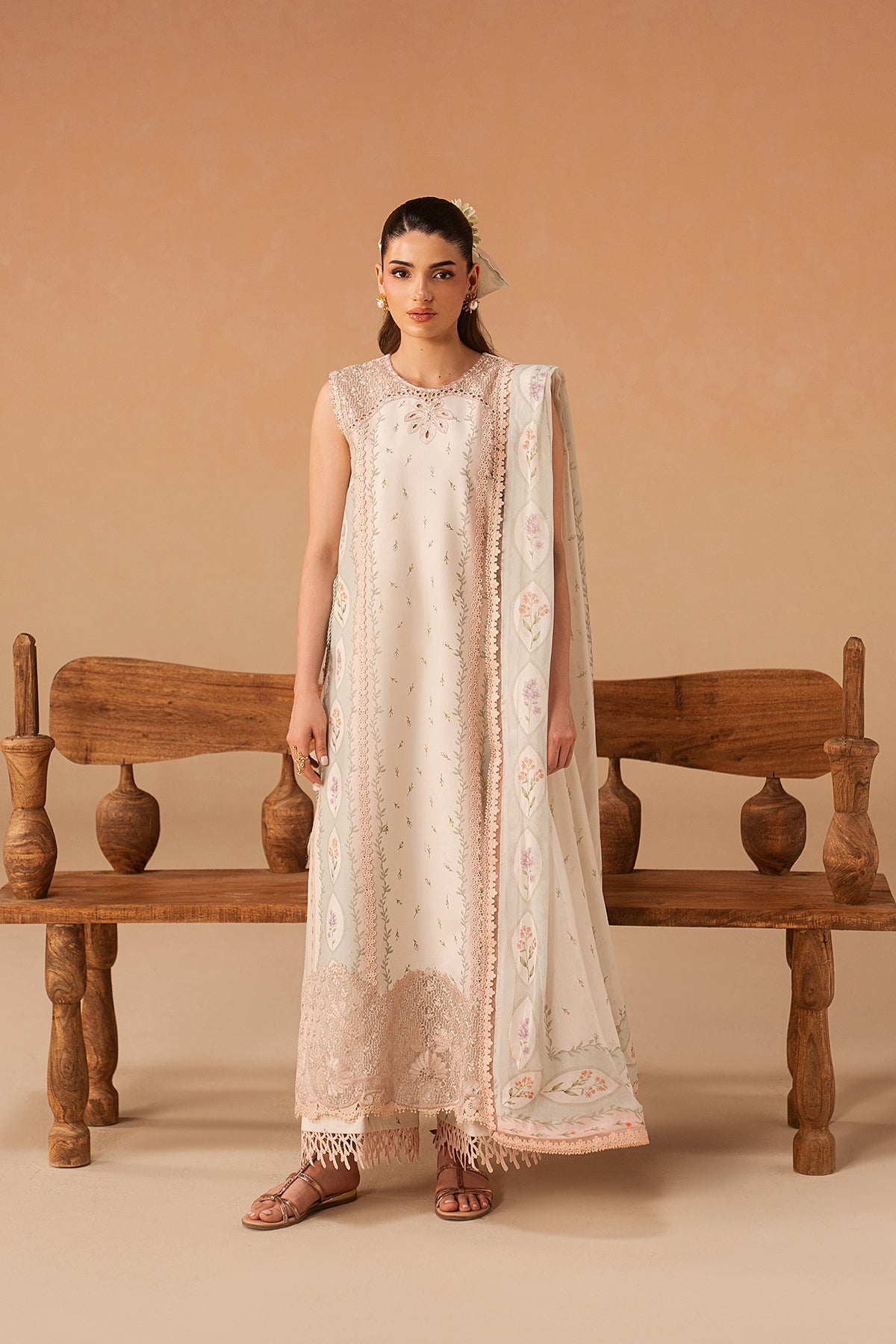 Sunnival Ivory Premium Fabric Pakistani Summer Dresses - Afrozeh - 1