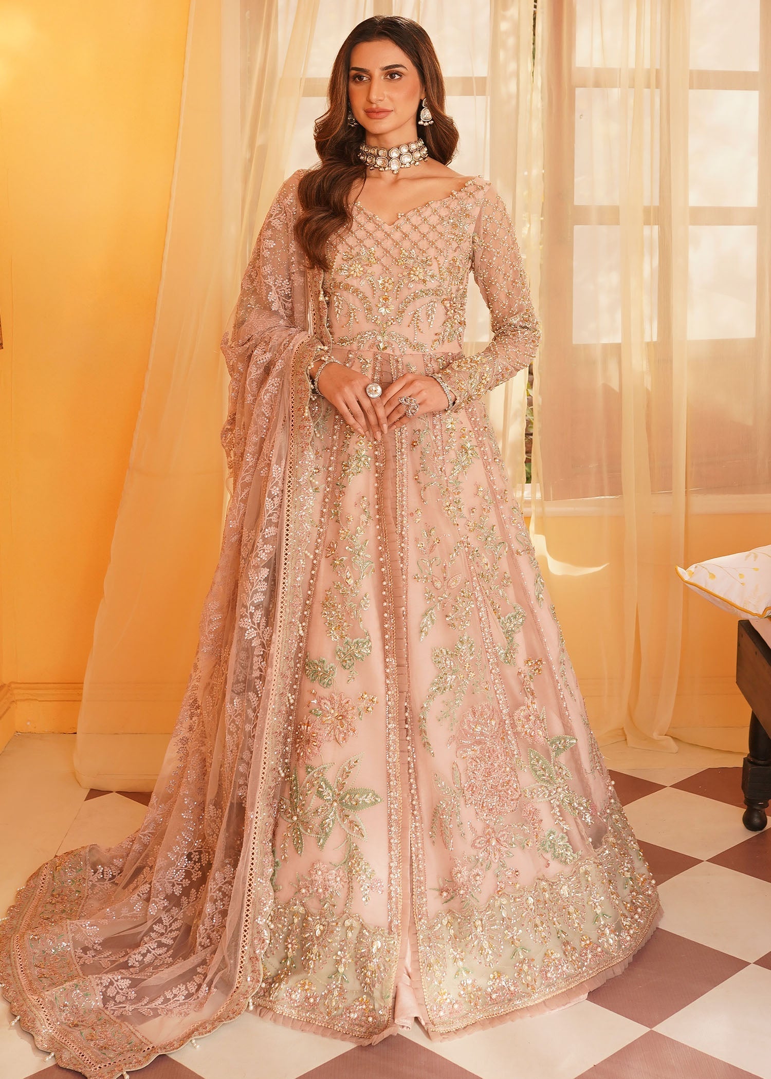Salmon Pink Luxury Pakistani Fashion