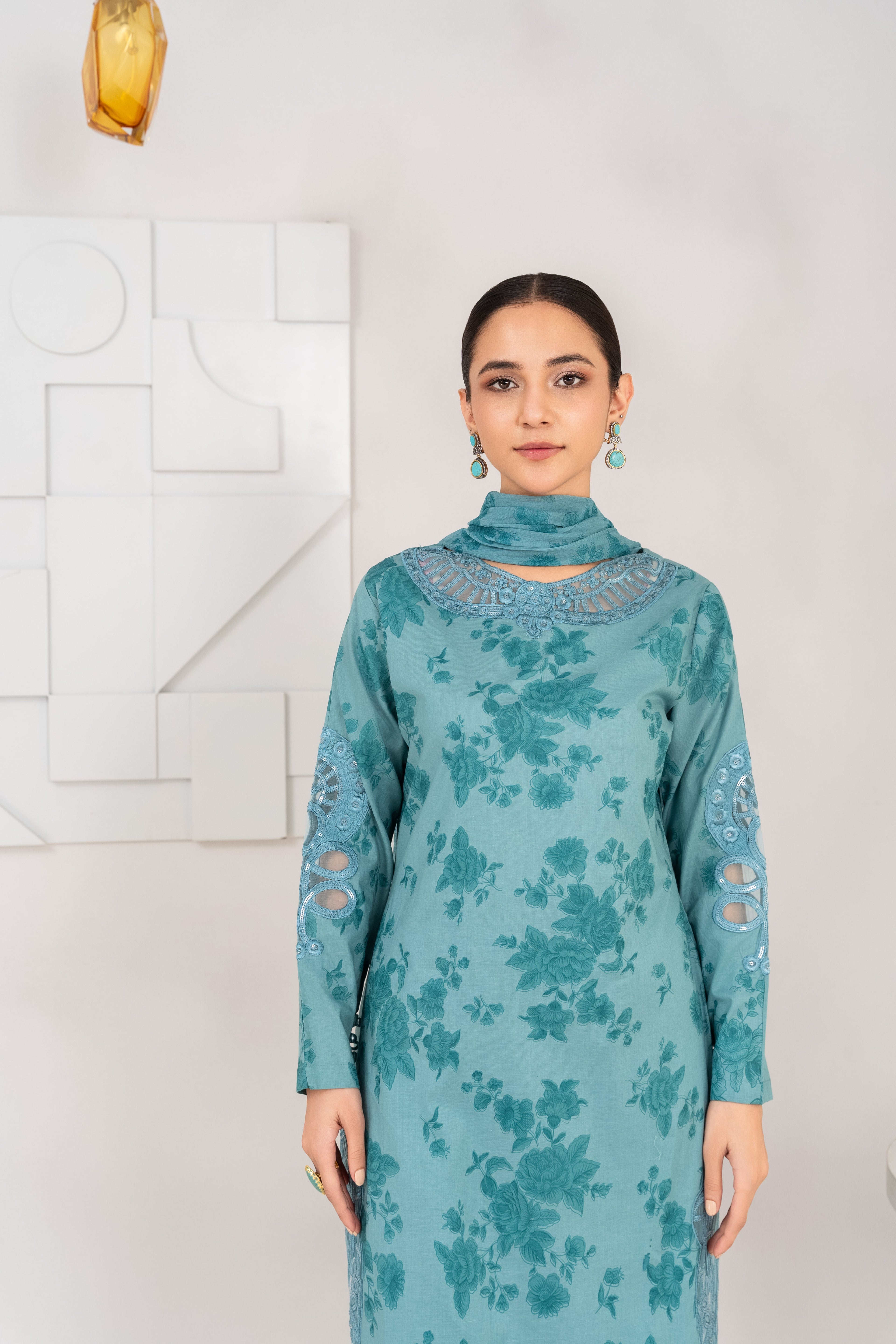 Shaila - Blue Premium Fabric Pakistani Winter Dresses - Sahiba-clothing - 3