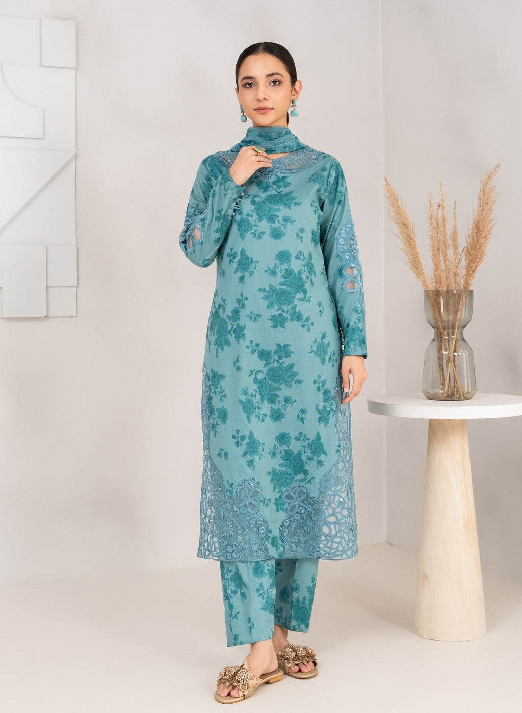 Shaila - Blue Premium Fabric Pakistani Winter Dresses - Sahiba-clothing - 1