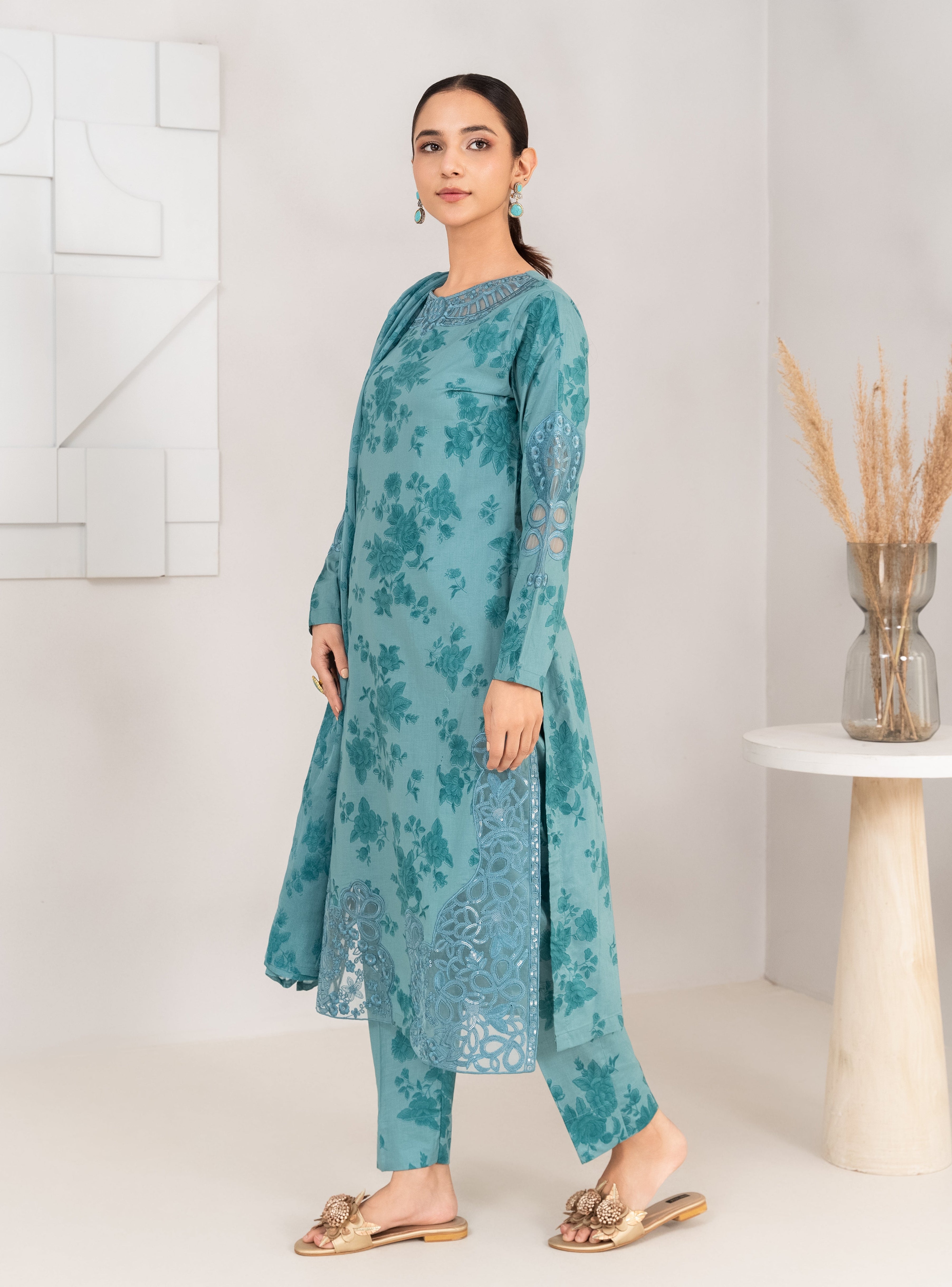 Shaila - Blue Premium Fabric Pakistani Winter Dresses - Sahiba-clothing - 5