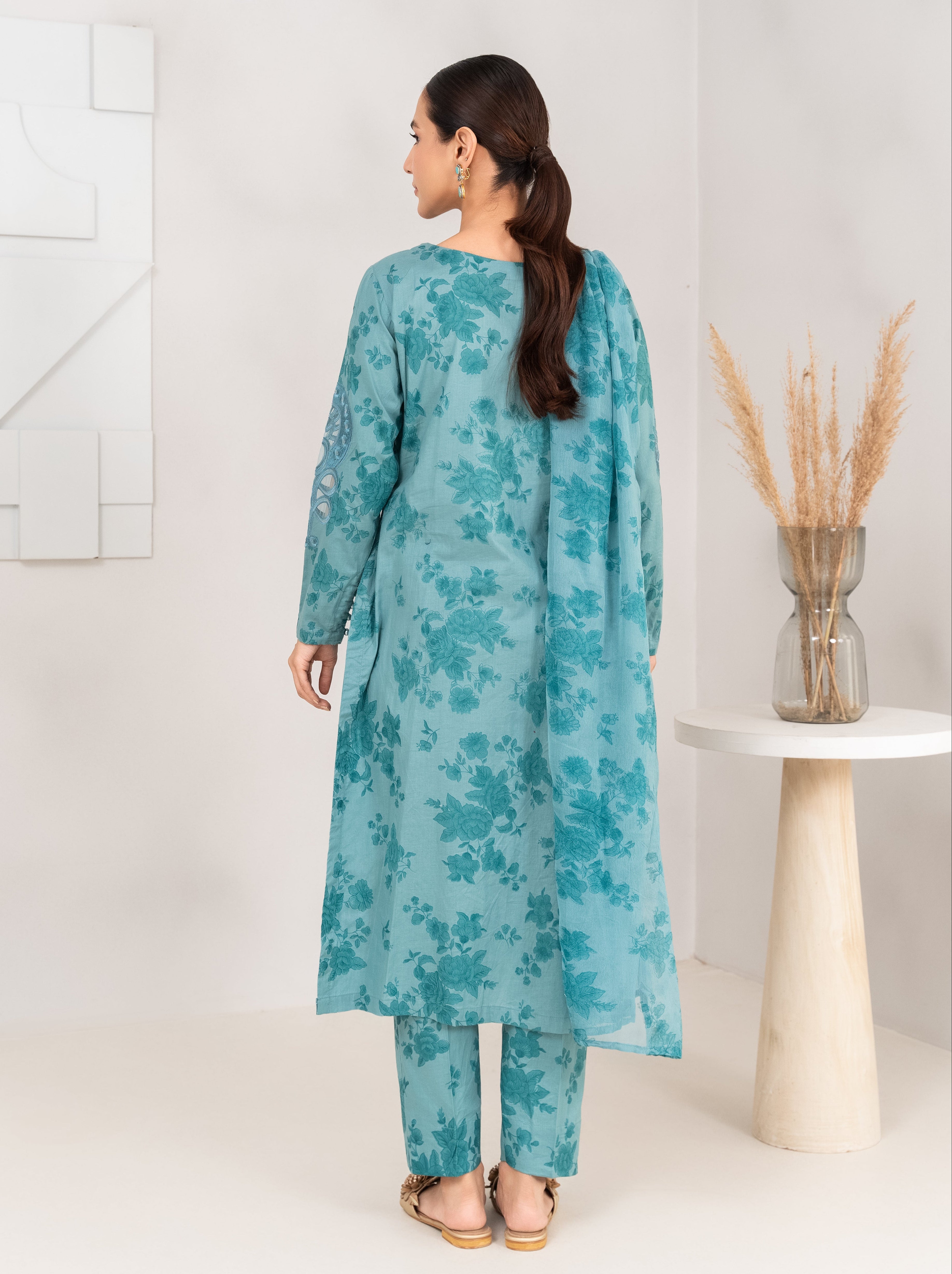 Shaila - Blue Premium Fabric Pakistani Winter Dresses - Sahiba-clothing - 2