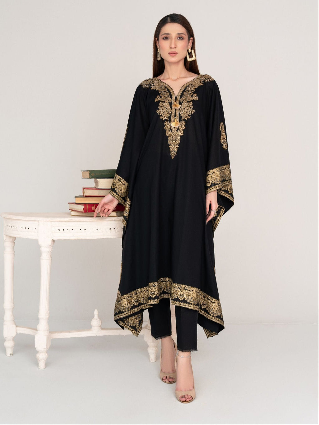 Crescent (Black) - Kaftan Premium Fabric Pakistani Summer Dresses - Sahiba-clothing - 1