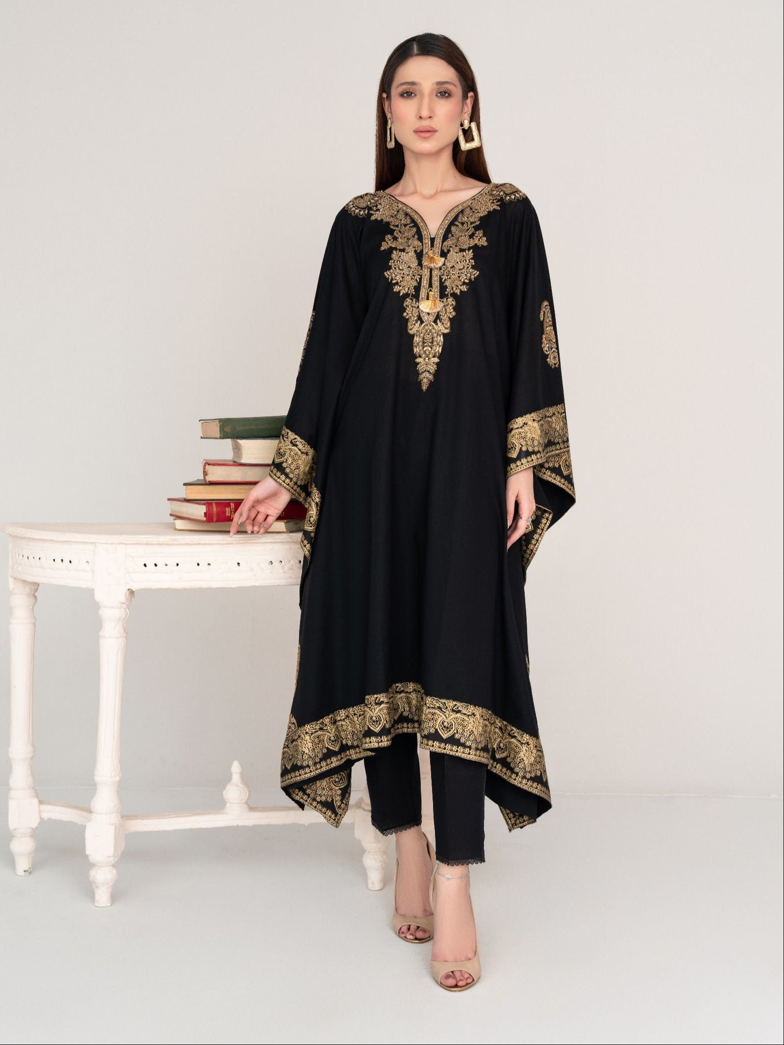 Crescent (Black) - Kaftan Premium Fabric Pakistani Summer Dresses - Sahiba-clothing - 1