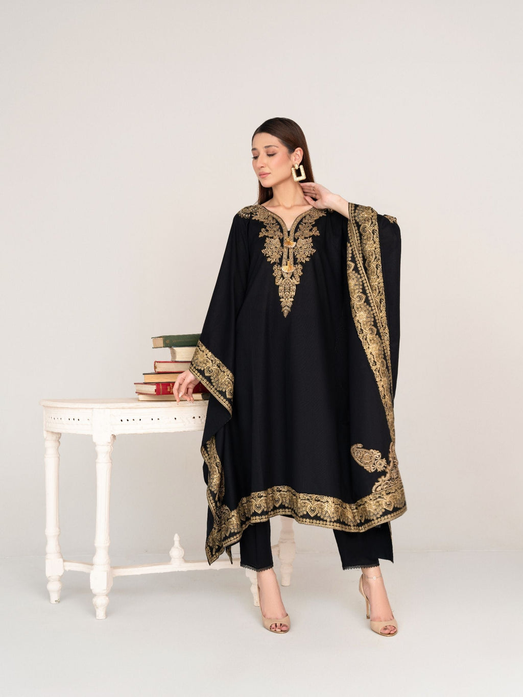 Crescent (Black) - Kaftan Premium Fabric Pakistani Summer Dresses - Sahiba-clothing - 8