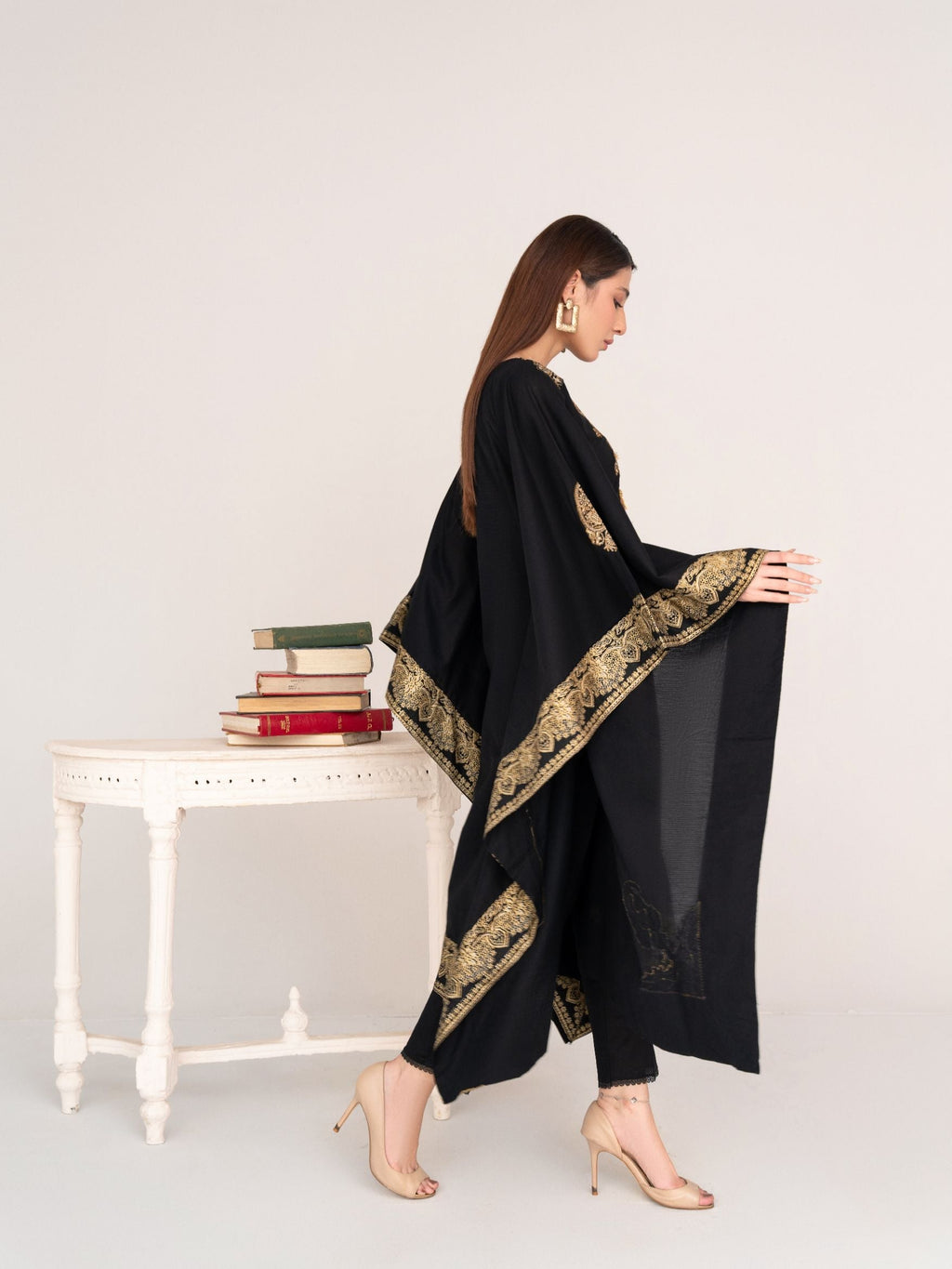 Crescent (Black) - Kaftan Premium Fabric Pakistani Summer Dresses - Sahiba-clothing - 7