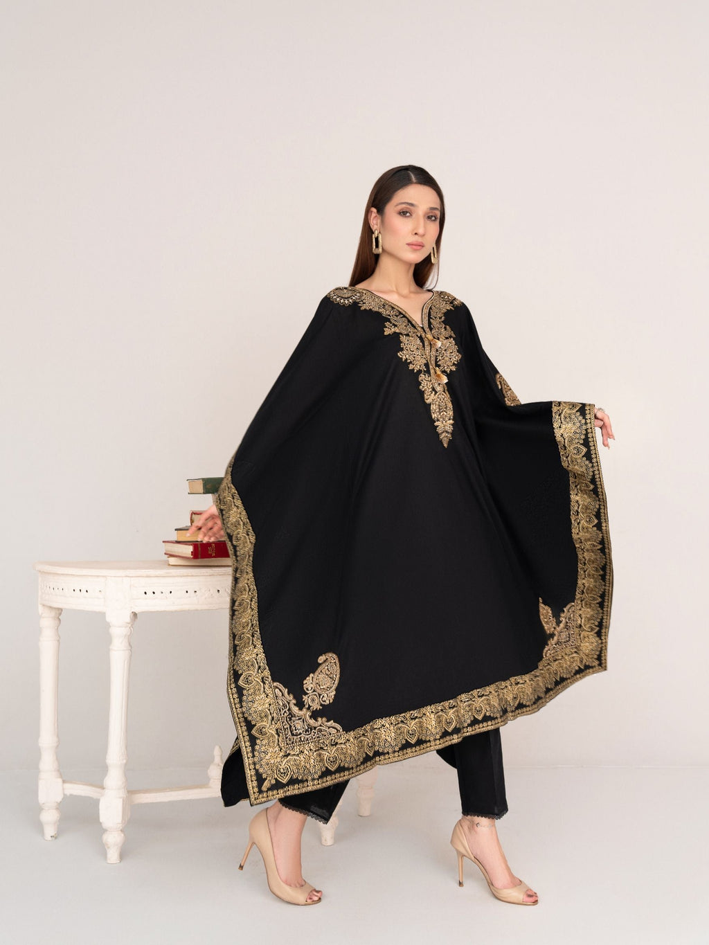 Crescent (Black) - Kaftan Premium Fabric Pakistani Summer Dresses - Sahiba-clothing - 6