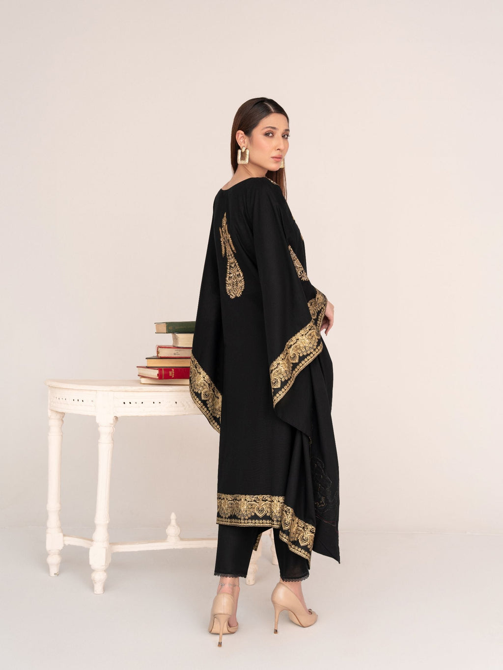 Crescent (Black) - Kaftan Premium Fabric Pakistani Summer Dresses - Sahiba-clothing - 5