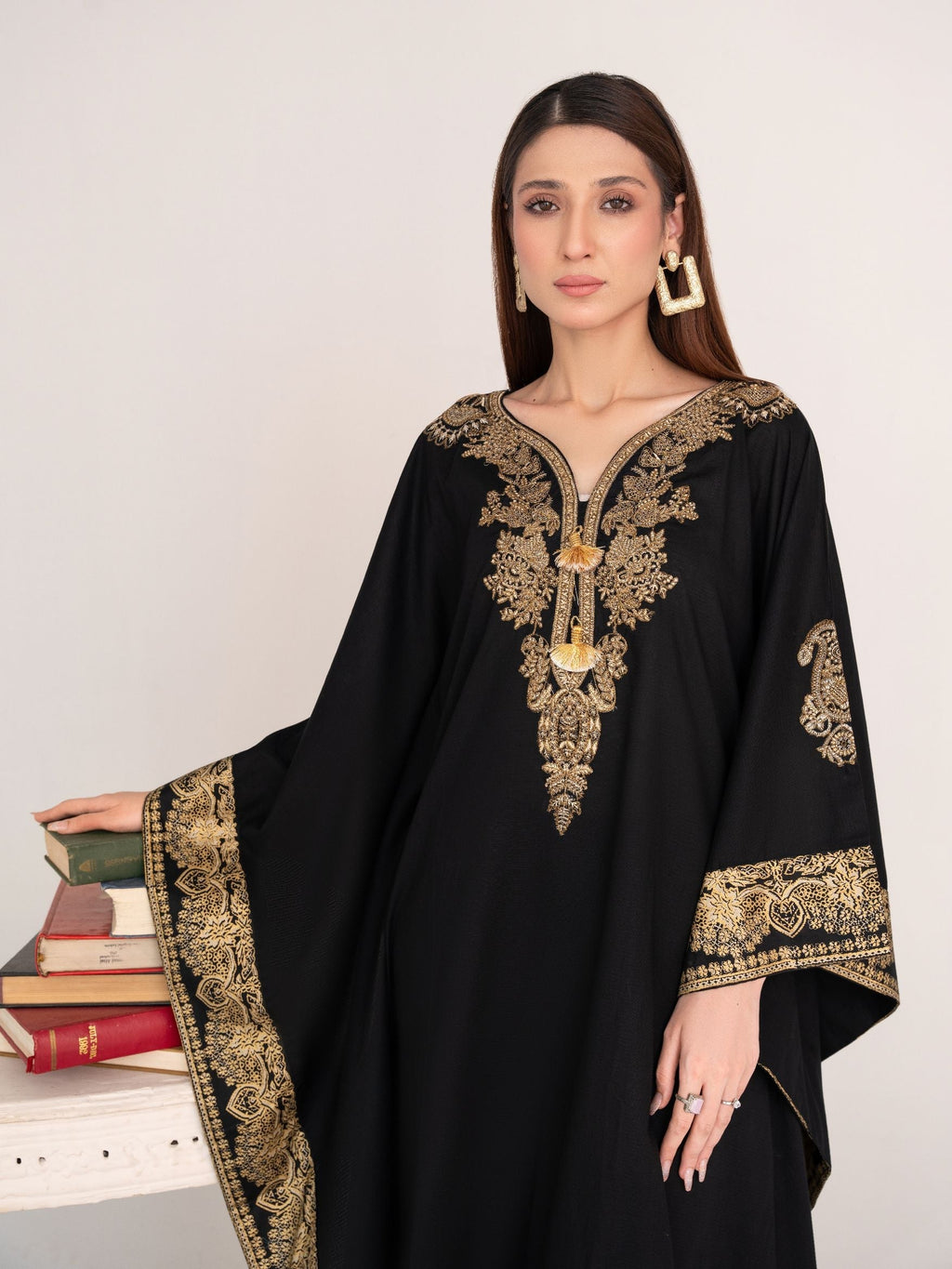 Crescent (Black) - Kaftan Premium Fabric Pakistani Summer Dresses - Sahiba-clothing - 2