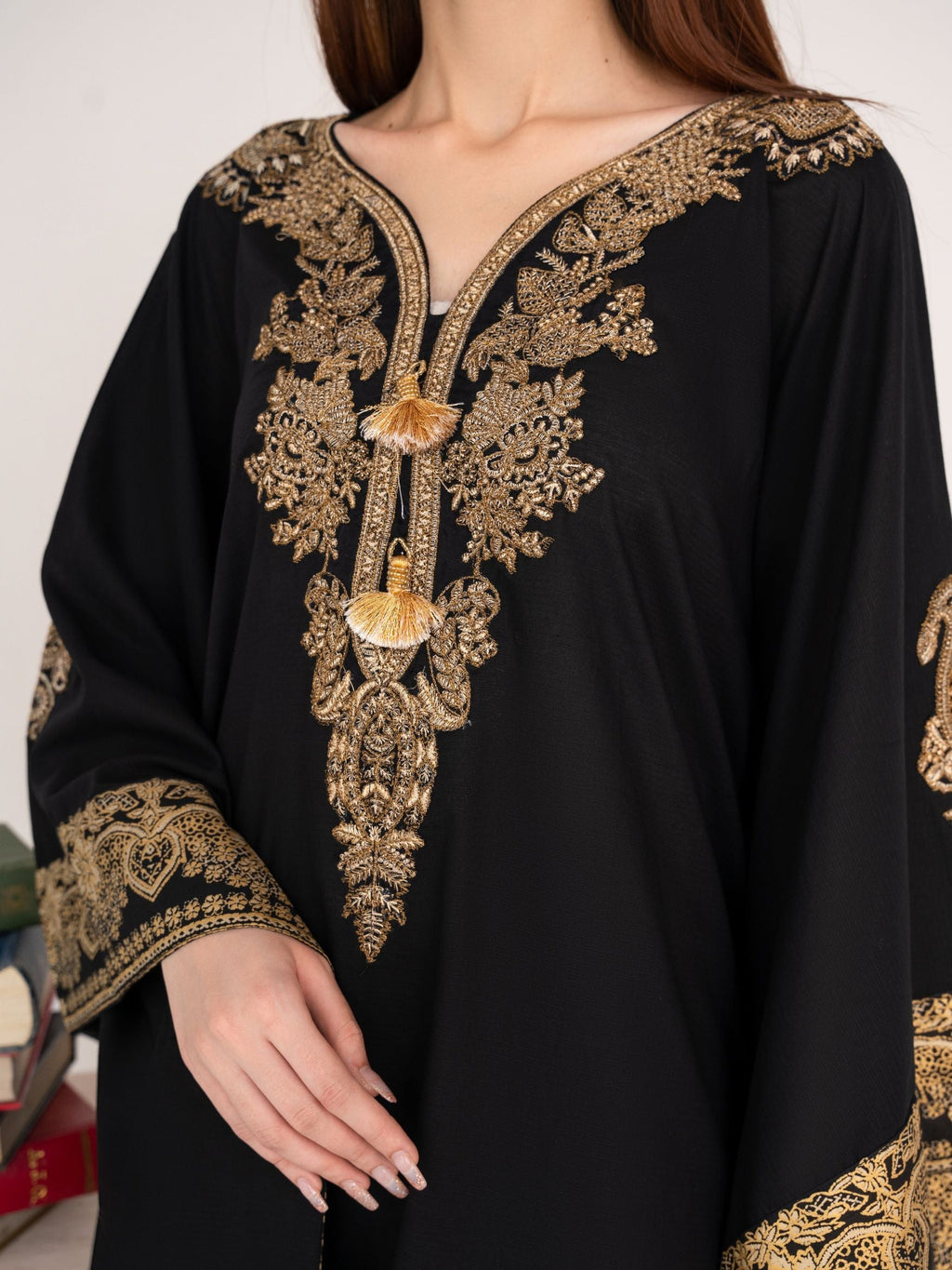 Crescent (Black) - Kaftan Premium Fabric Pakistani Summer Dresses - Sahiba-clothing - 4