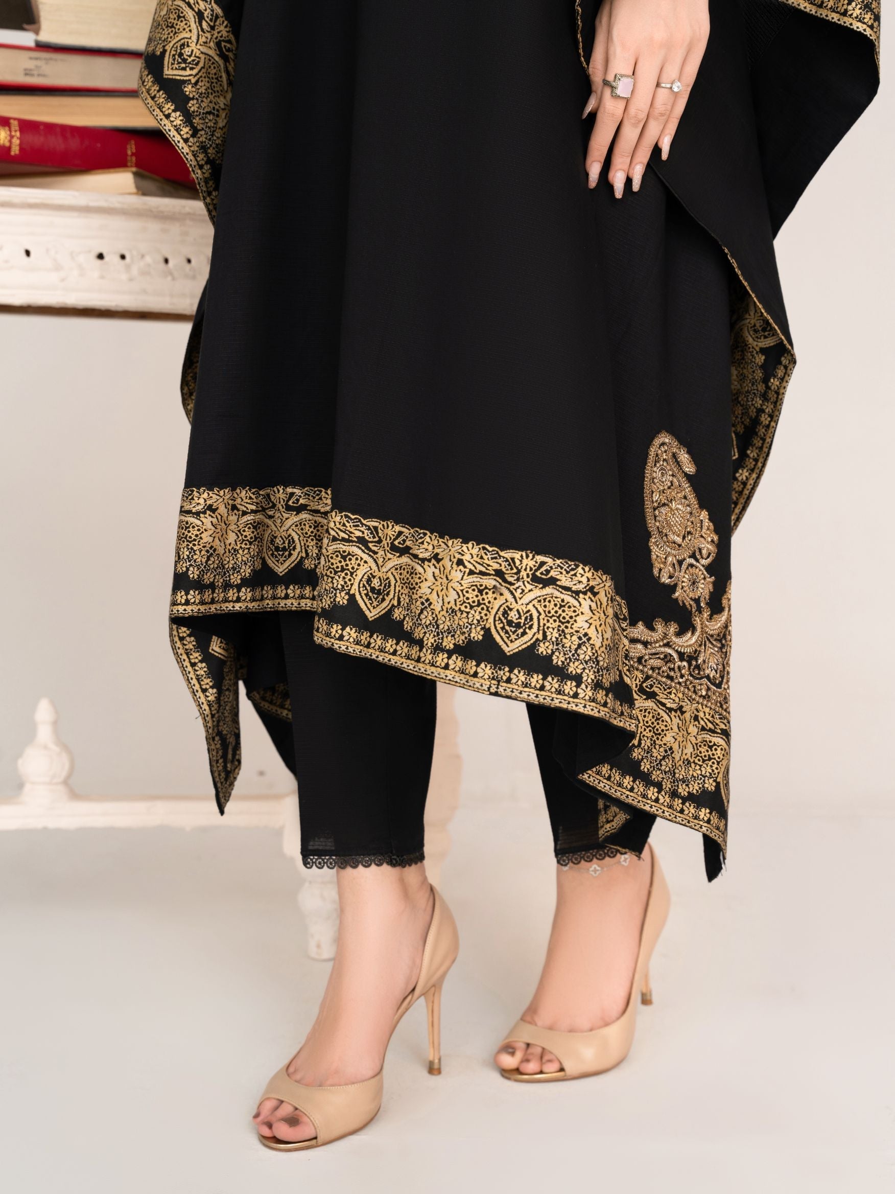 Crescent (Black) - Kaftan Premium Fabric Pakistani Summer Dresses - Sahiba-clothing - 3