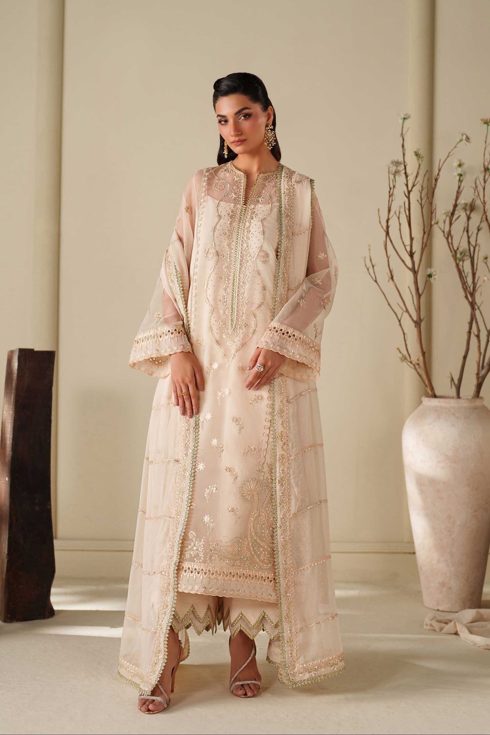Taupe Embroidered Pakistani Dress