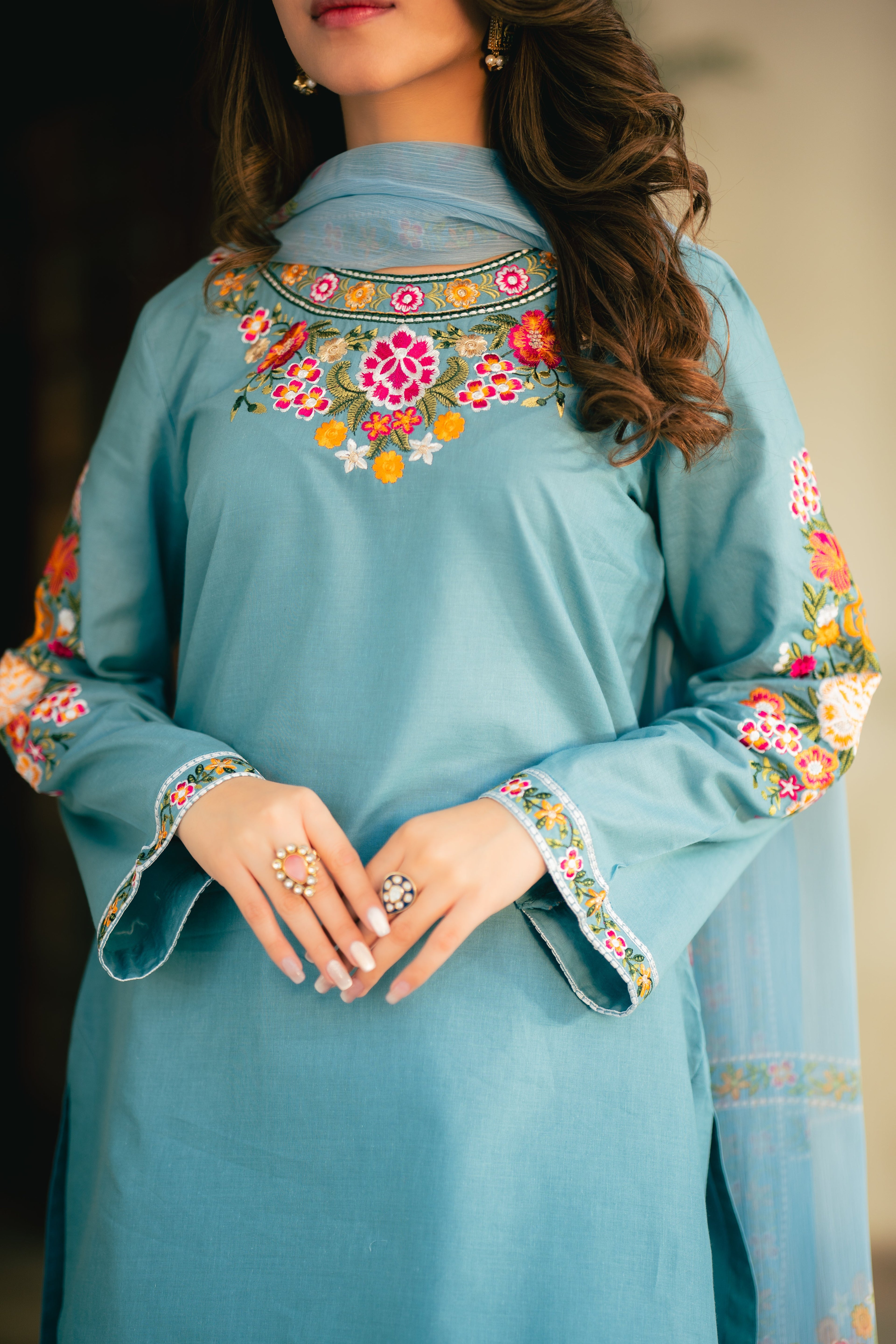 Ayza Blue Premium Fabric Pakistani Summer Dresses - Sahiba-clothing - 4