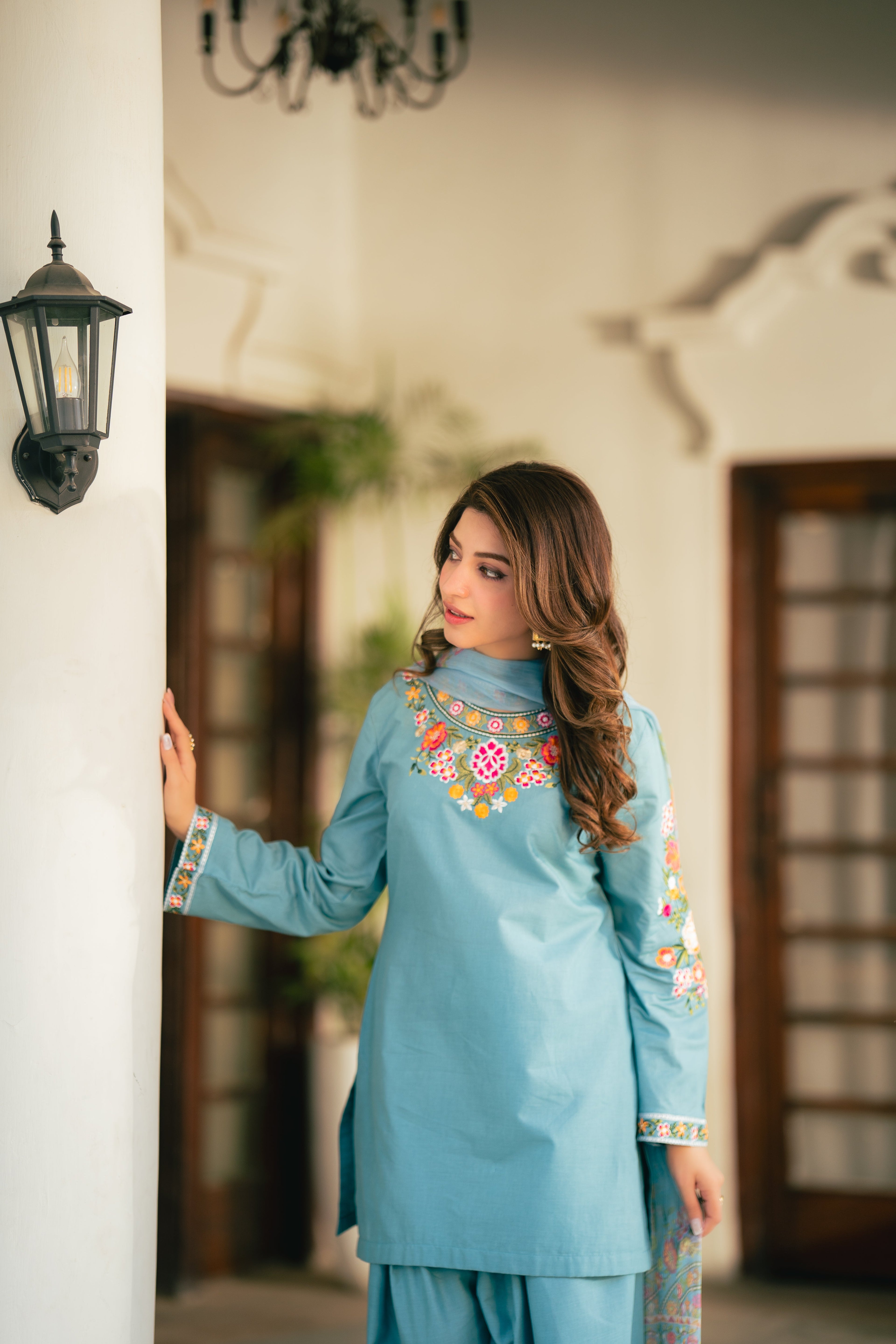 Ayza Blue Premium Fabric Pakistani Summer Dresses - Sahiba-clothing - 3