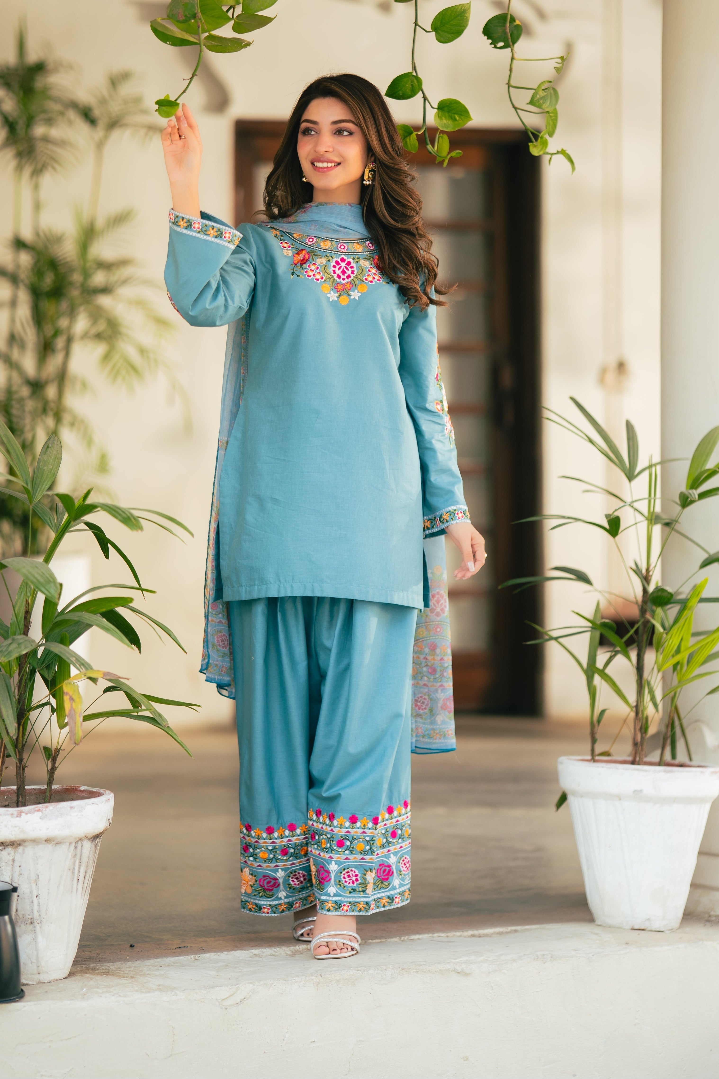 Ayza Blue Premium Fabric Pakistani Summer Dresses - Sahiba-clothing - 1