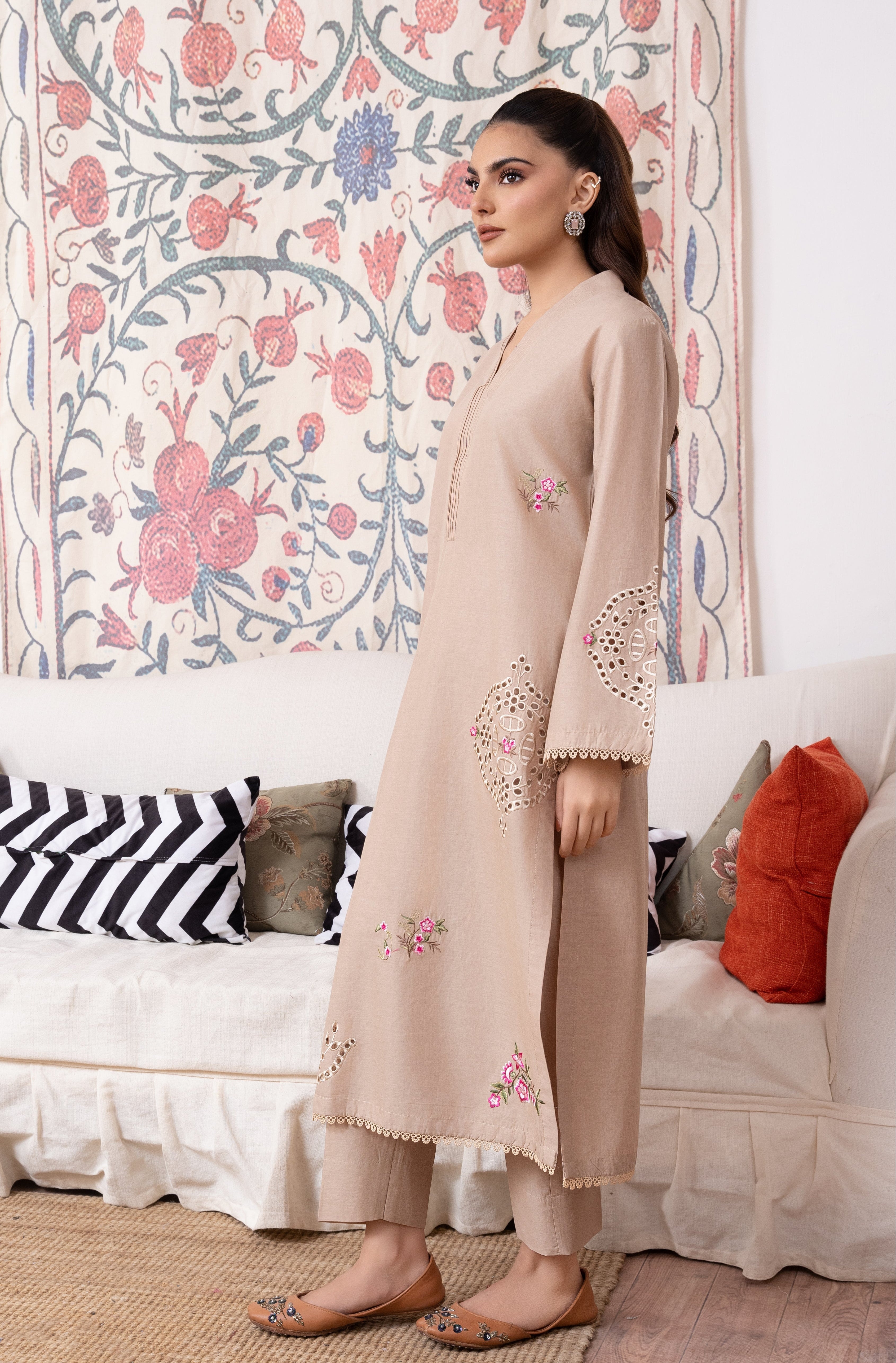 Wave (Beige) Premium Fabric Pakistani Summer Dresses - Sahiba-clothing - 5