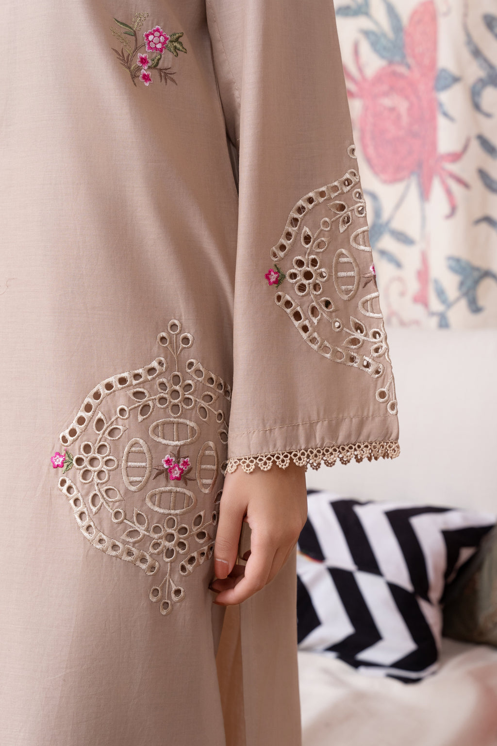 Wave (Beige) Premium Fabric Pakistani Summer Dresses - Sahiba-clothing - 4