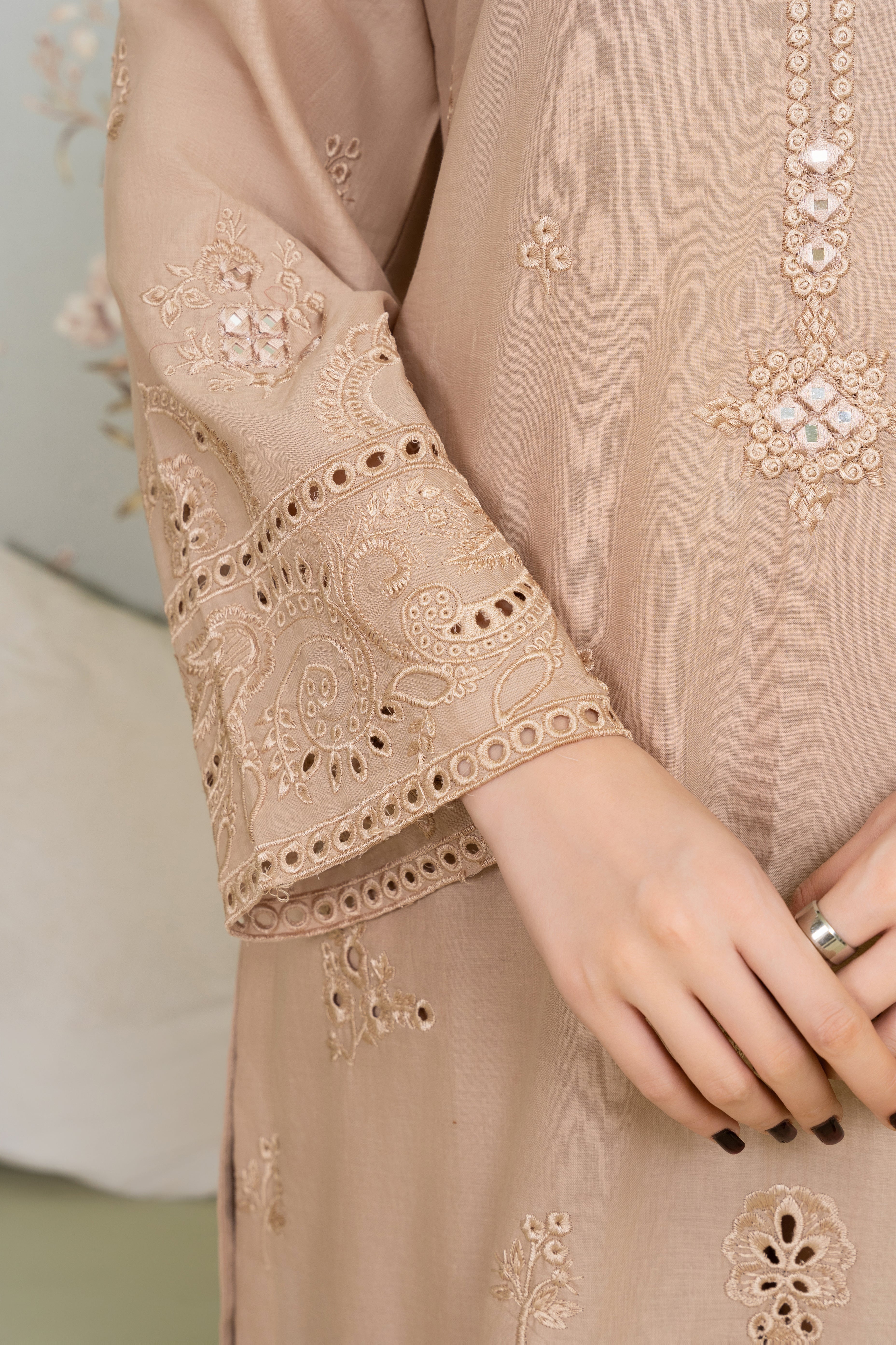 Vanzila - Beige Premium Fabric Pakistani Summer Dresses - Sahiba-clothing - 4