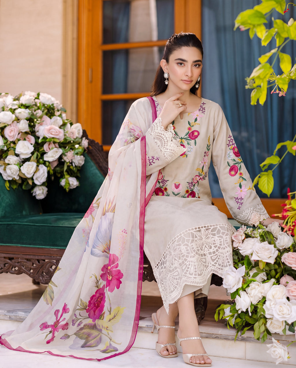 Daffodil Ivory Premium Fabric Pakistani Summer Dresses - Sahiba-clothing - 4