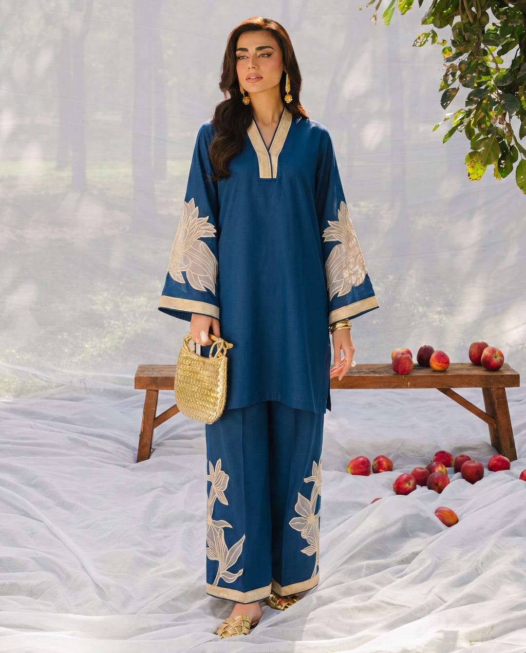 Denali Blue Premium Fabric Pakistani Summer Dresses - Sahiba-clothing - 1