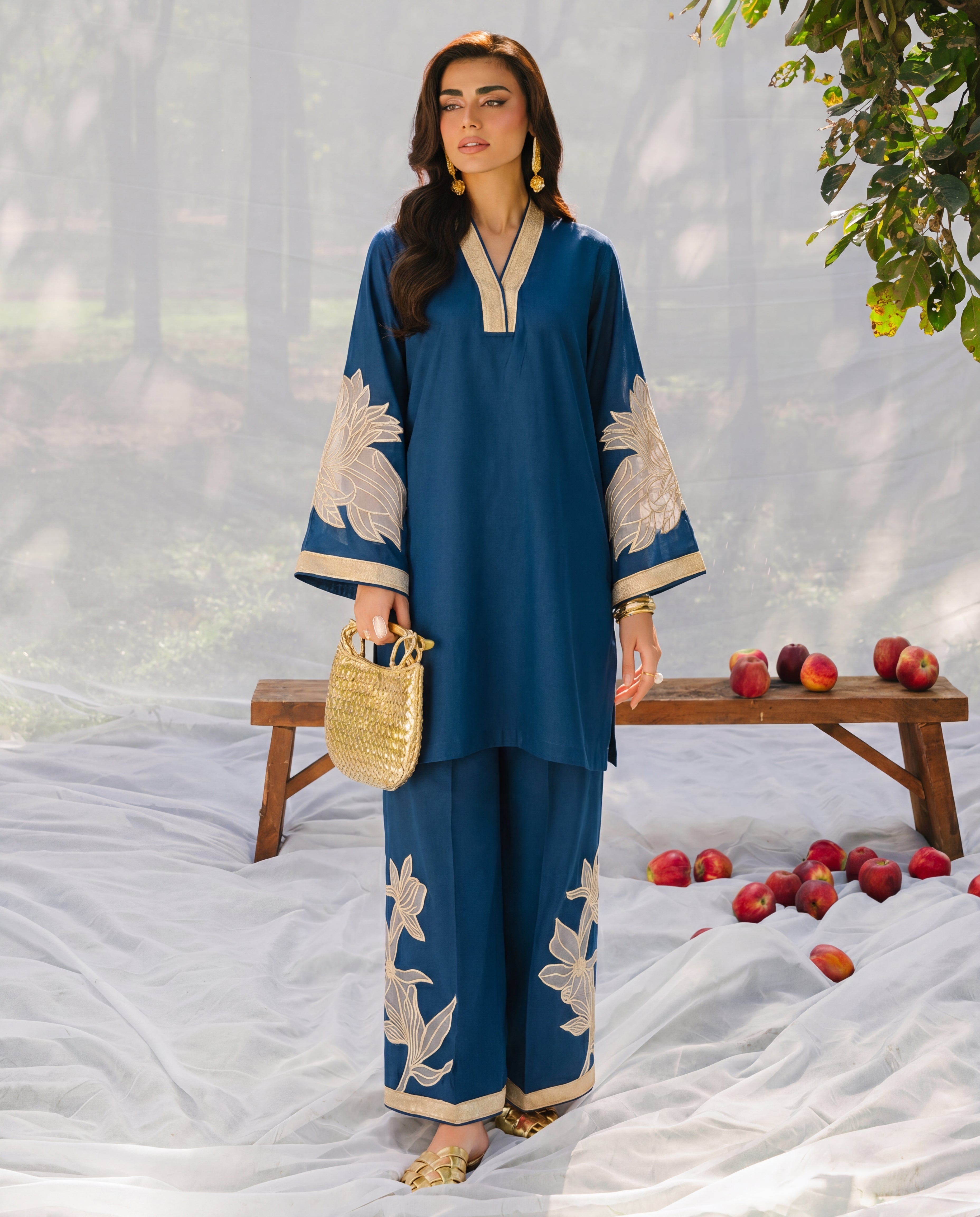 Denali Blue Premium Fabric Pakistani Summer Dresses - Sahiba-clothing - 1