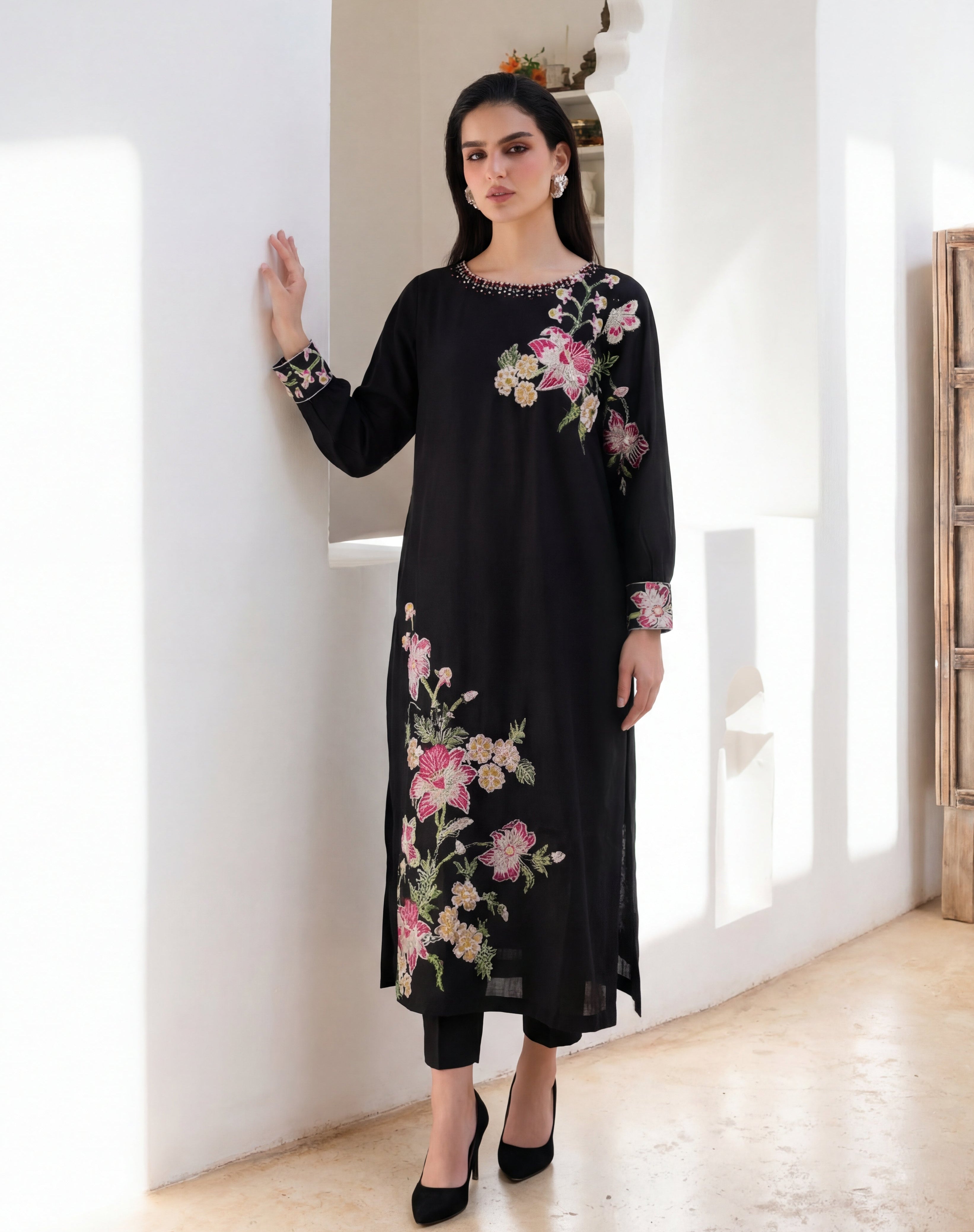 Dilkash Black Premium Fabric Pakistani Winter Dresses - Sahiba-clothing - 8