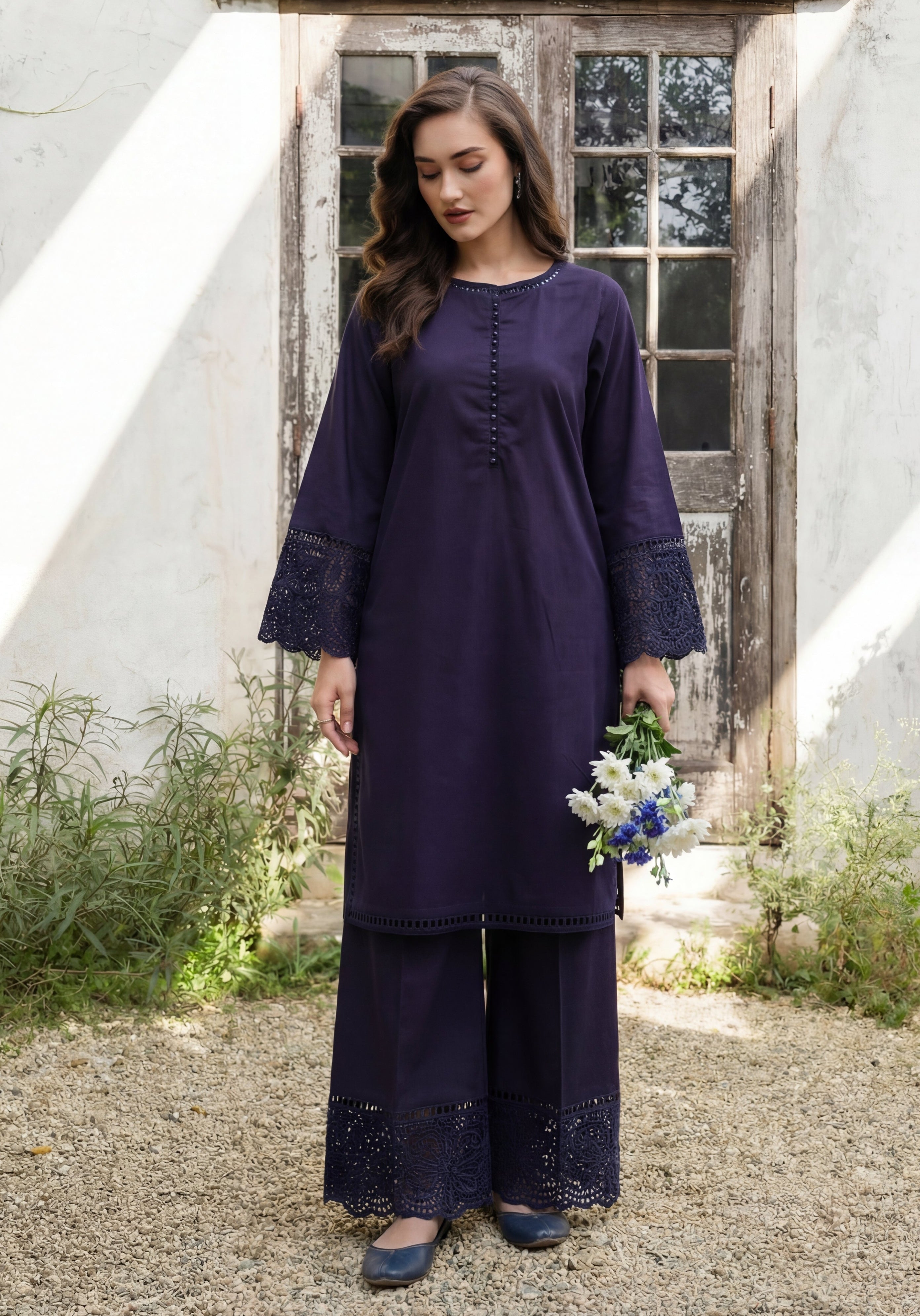 Dure Navy Premium Fabric Pakistani Summer Dresses - Sahiba-clothing - 5