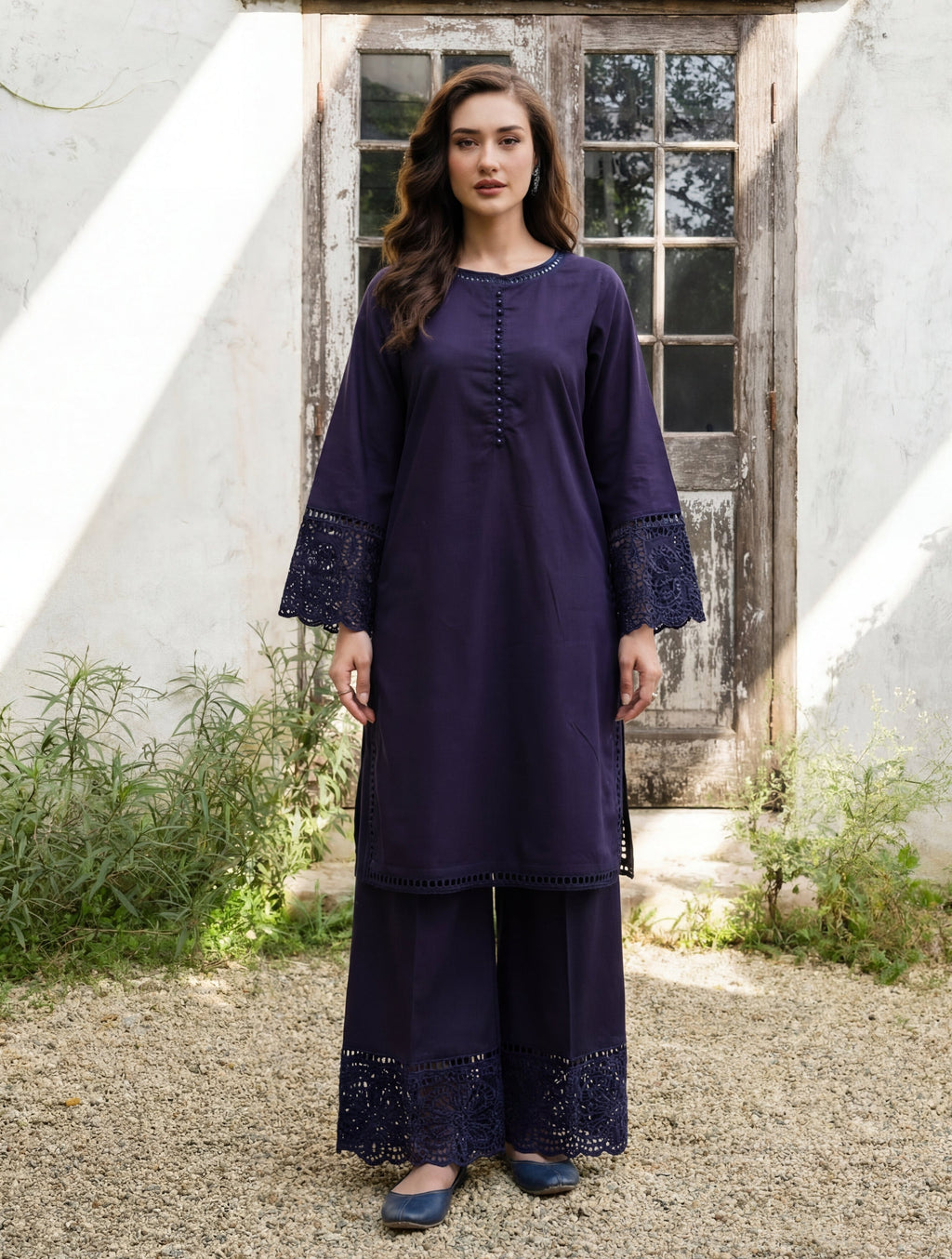 Dure Navy Premium Fabric Pakistani Summer Dresses - Sahiba-clothing - 1