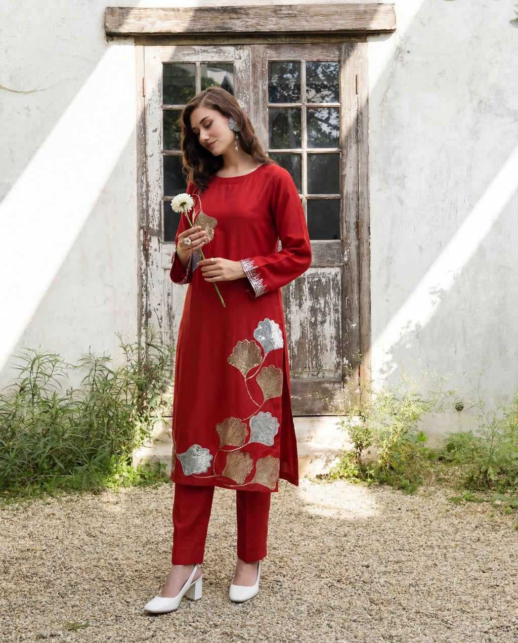 Elegant Maroon Premium Fabric Pakistani Summer Dresses - Sahiba-clothing - 1
