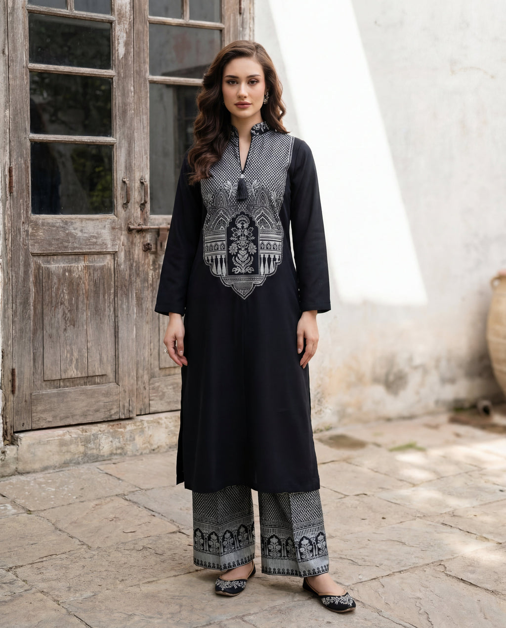Evara Black Premium Fabric Pakistani Winter Dresses - Sahiba-clothing - 1