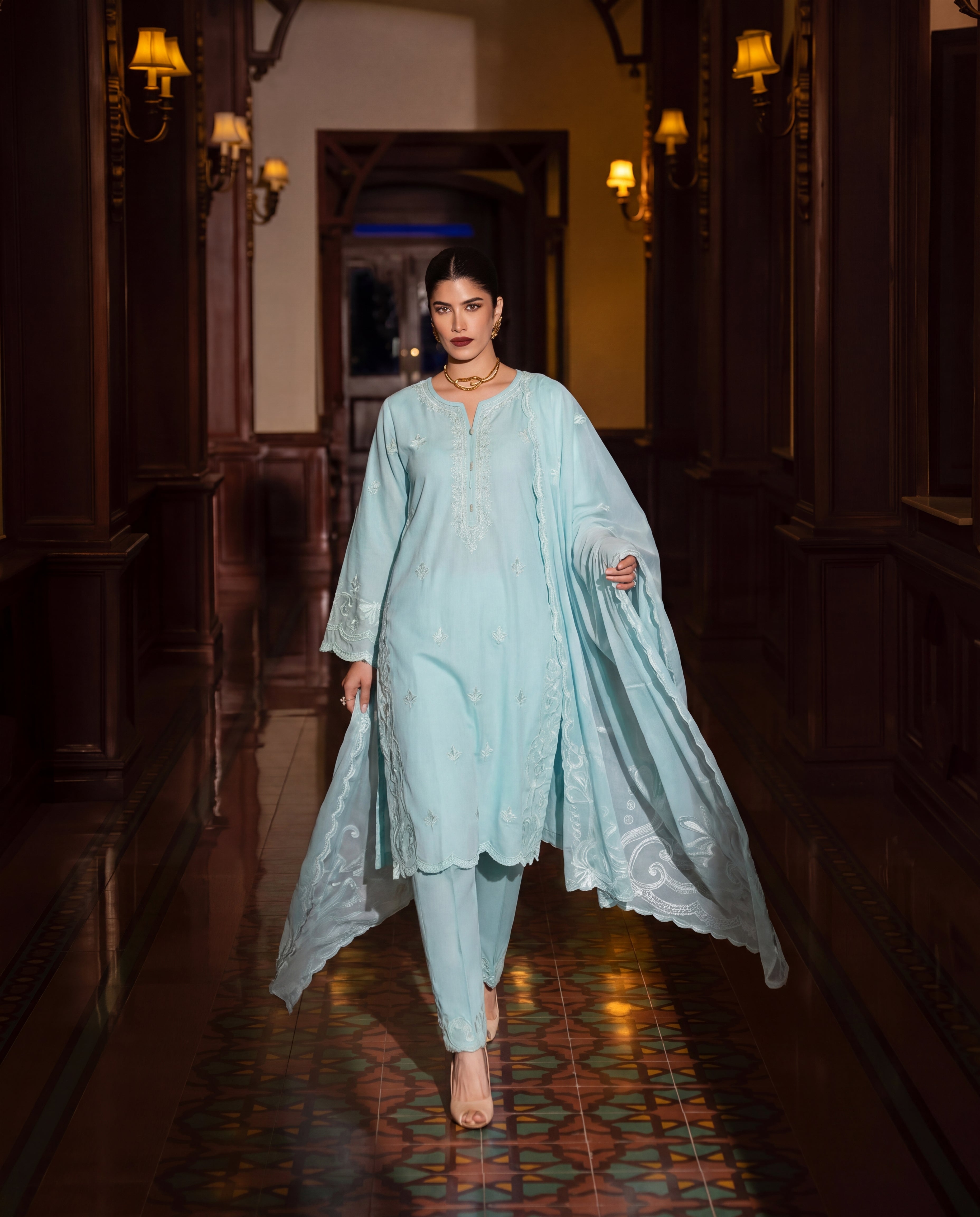 Freedom Cyan Premium Fabric Pakistani Summer Dresses - Sahiba-clothing - 5